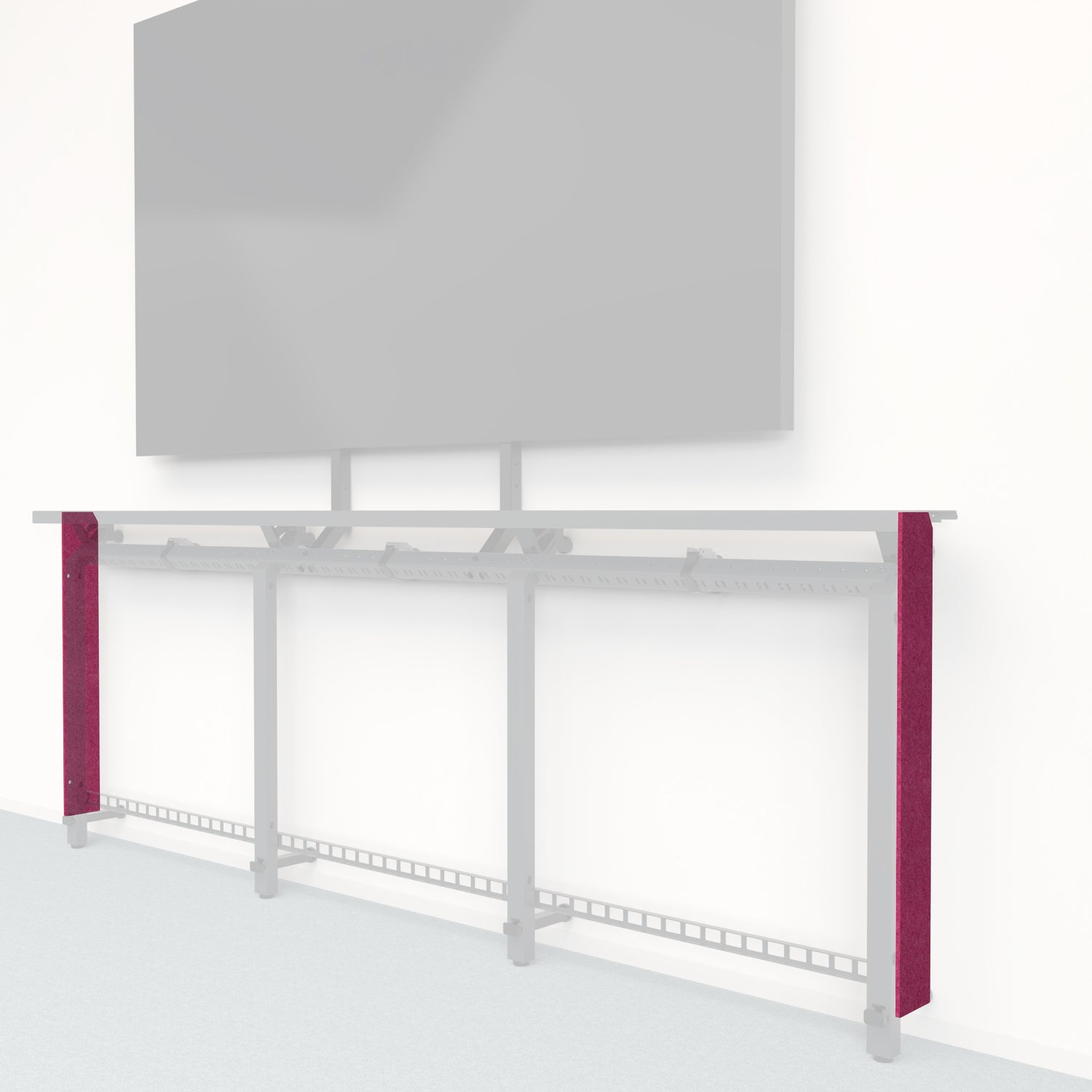 Heckler Framework Tall End Cap in Raspberry Felt Right — modular raspberry red PET felt end panel for the Heckler Framework AV wall system.