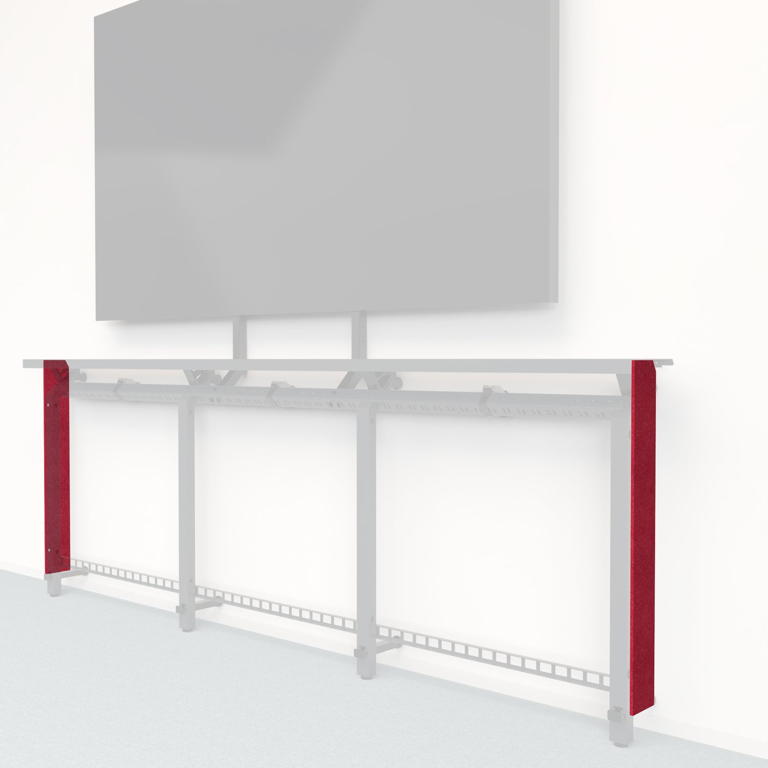 Heckler Framework Tall End Cap in Ruby Felt Right — modular ruby red PET felt end panel for the Heckler Framework AV wall system.