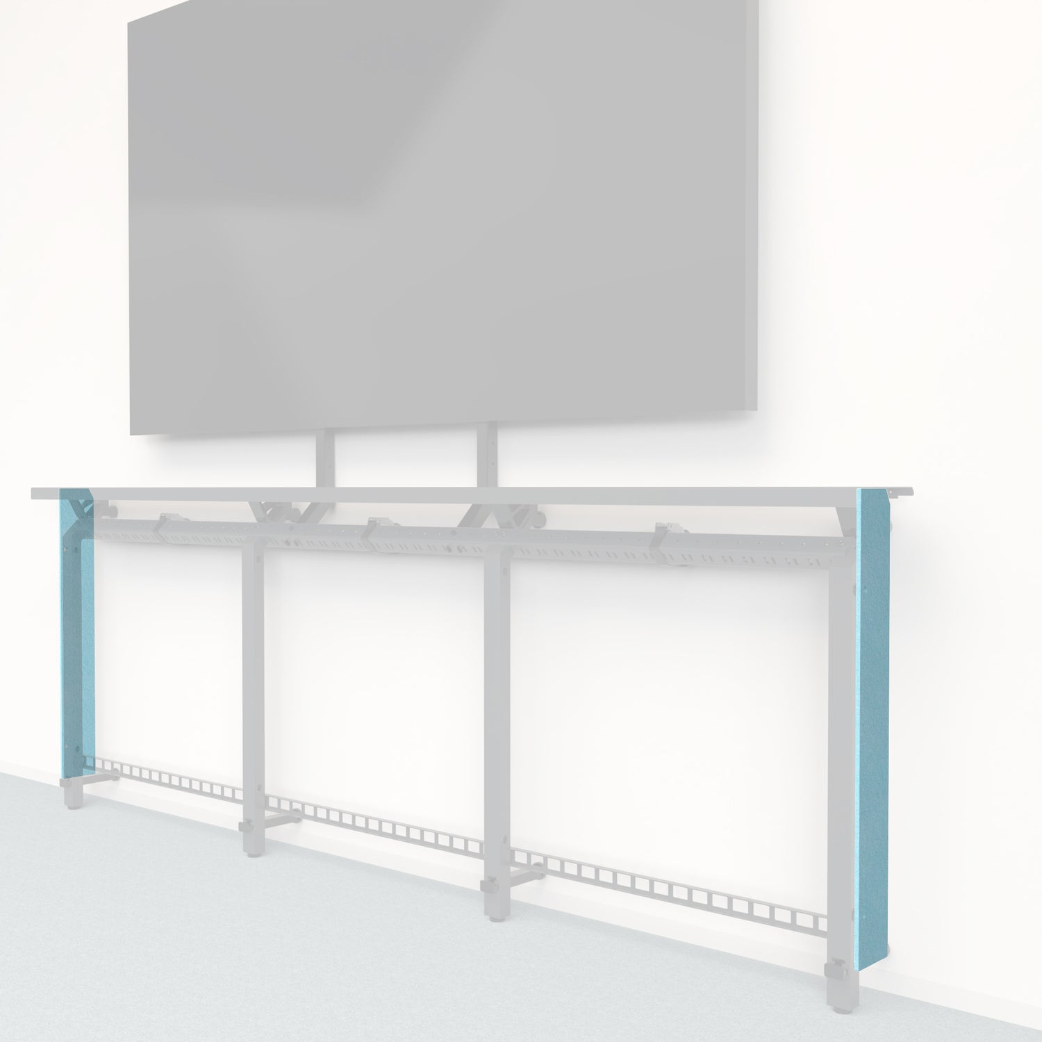 Heckler Framework Tall End Cap in Baby Blue Felt Right — modular pale baby blue PET felt end panel for the Heckler Framework AV wall system.
