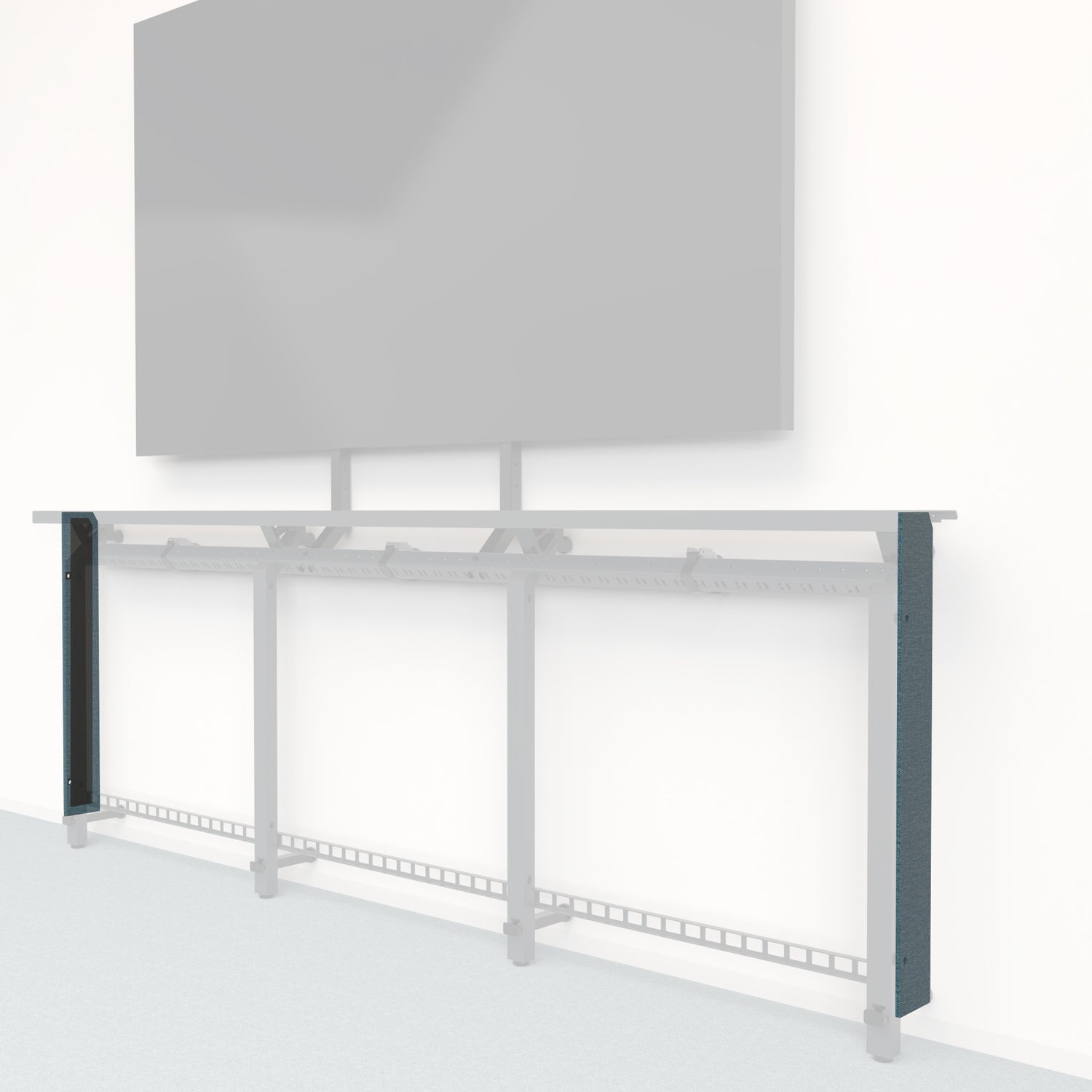 Heckler Framework Tall End Cap in Thermosphere Maharam textile — modular textile-wrapped atmospheric blue end panel for the Heckler Framework AV wall system.