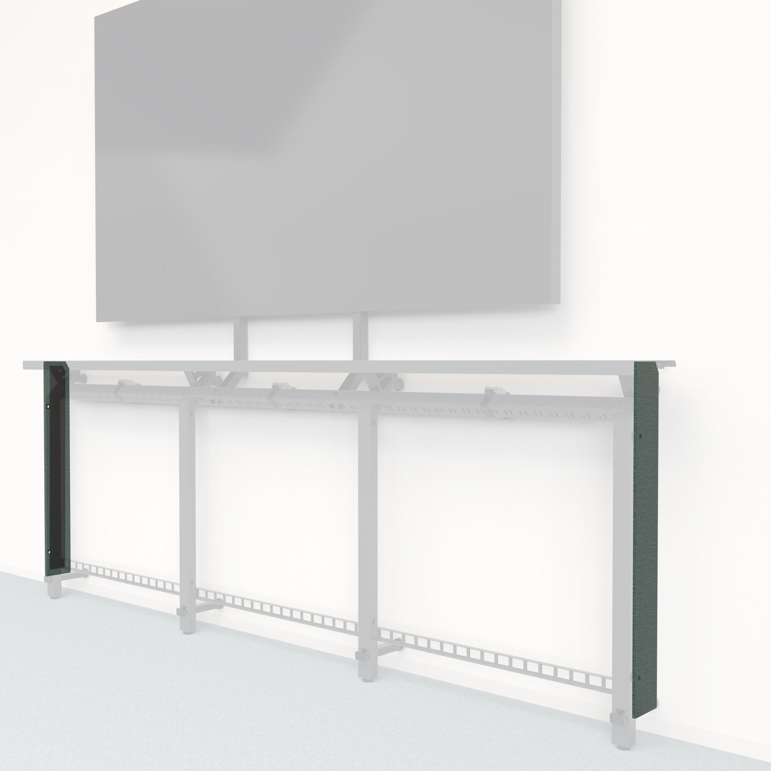 Heckler Framework Tall End Cap in Undergrowth Maharam textile — modular textile-wrapped muted green end panel for the Heckler Framework AV wall system.