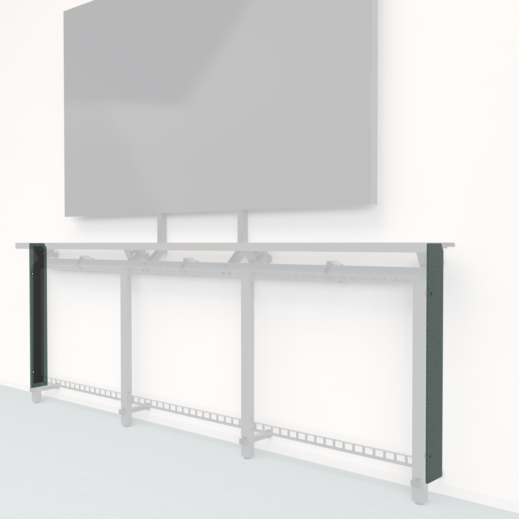 Heckler Framework Tall End Cap in Undergrowth Maharam textile — modular textile-wrapped muted green end panel for the Heckler Framework AV wall system.