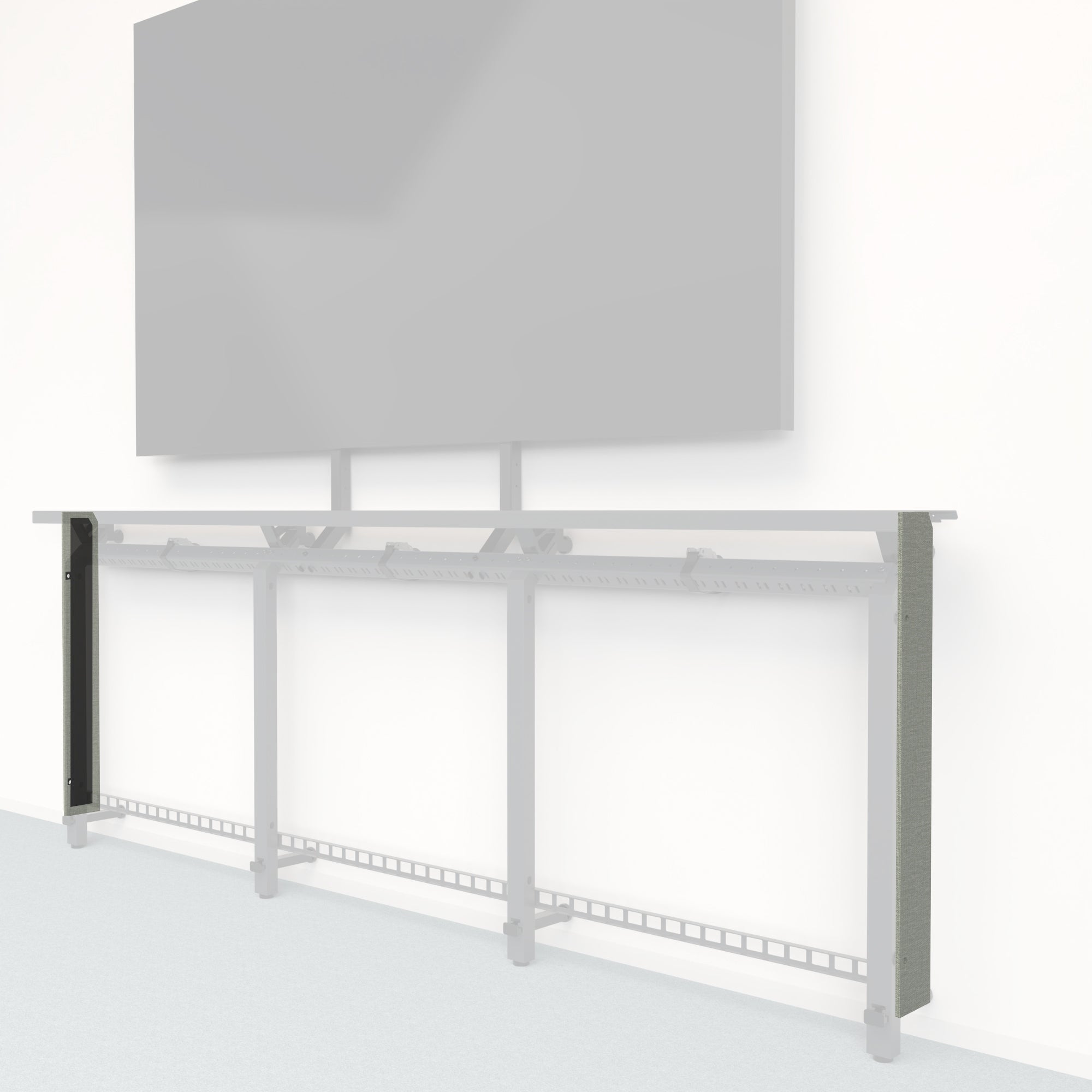 Heckler Framework Tall End Cap in Green Maharam textile — modular textile-wrapped sage green end panel for the Heckler Framework AV wall system.