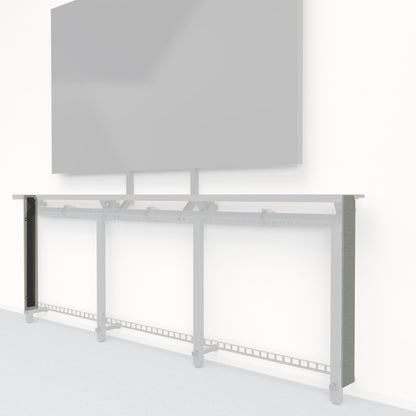 Heckler Framework Tall End Cap in Green Maharam textile — modular textile-wrapped sage green end panel for the Heckler Framework AV wall system.