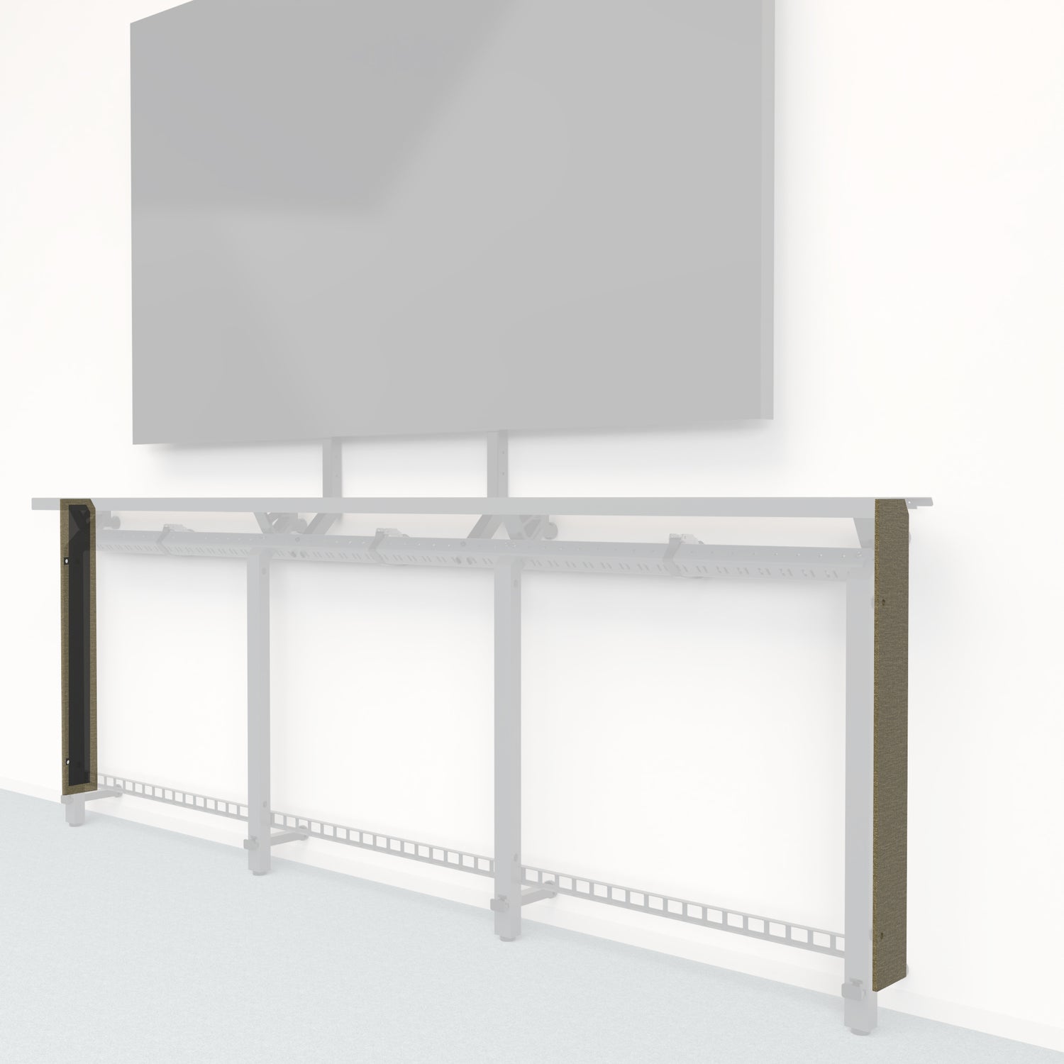 Heckler Framework Tall End Cap in Saguaro Maharam textile — modular textile-wrapped desert green end panel for the Heckler Framework AV wall system.