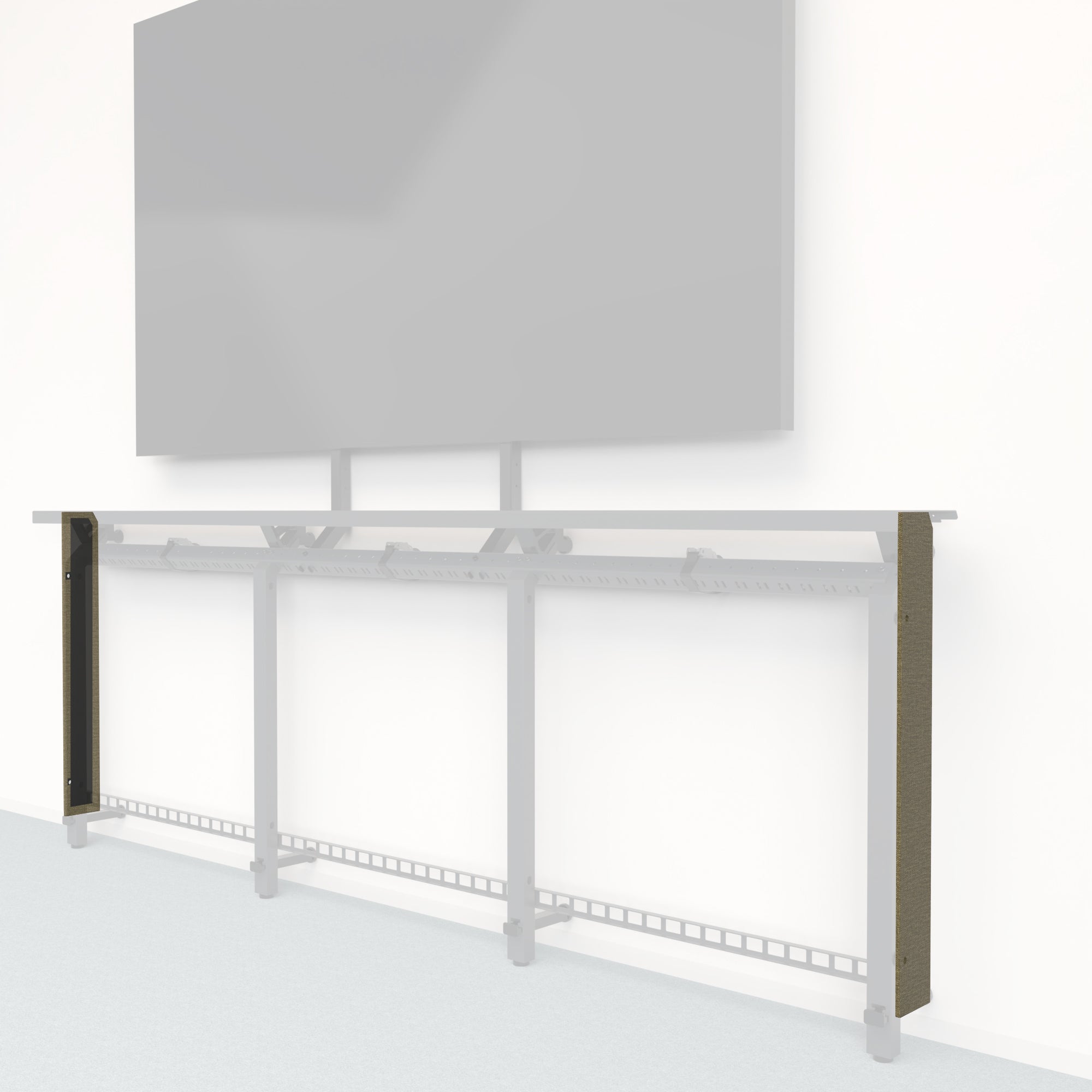 Heckler Framework Tall End Cap in Saguaro Maharam textile — modular textile-wrapped desert green end panel for the Heckler Framework AV wall system.