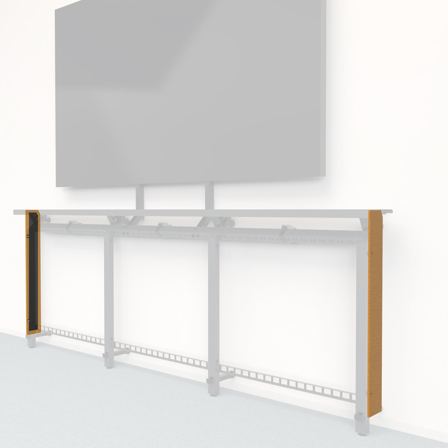Heckler Framework Tall End Cap in Honey Maharam textile — modular textile-wrapped warm golden end panel for the Heckler Framework AV wall system.