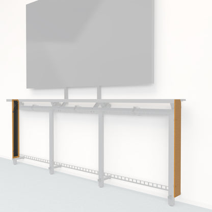 Heckler Framework Tall End Cap in Honey Maharam textile — modular textile-wrapped warm golden end panel for the Heckler Framework AV wall system.