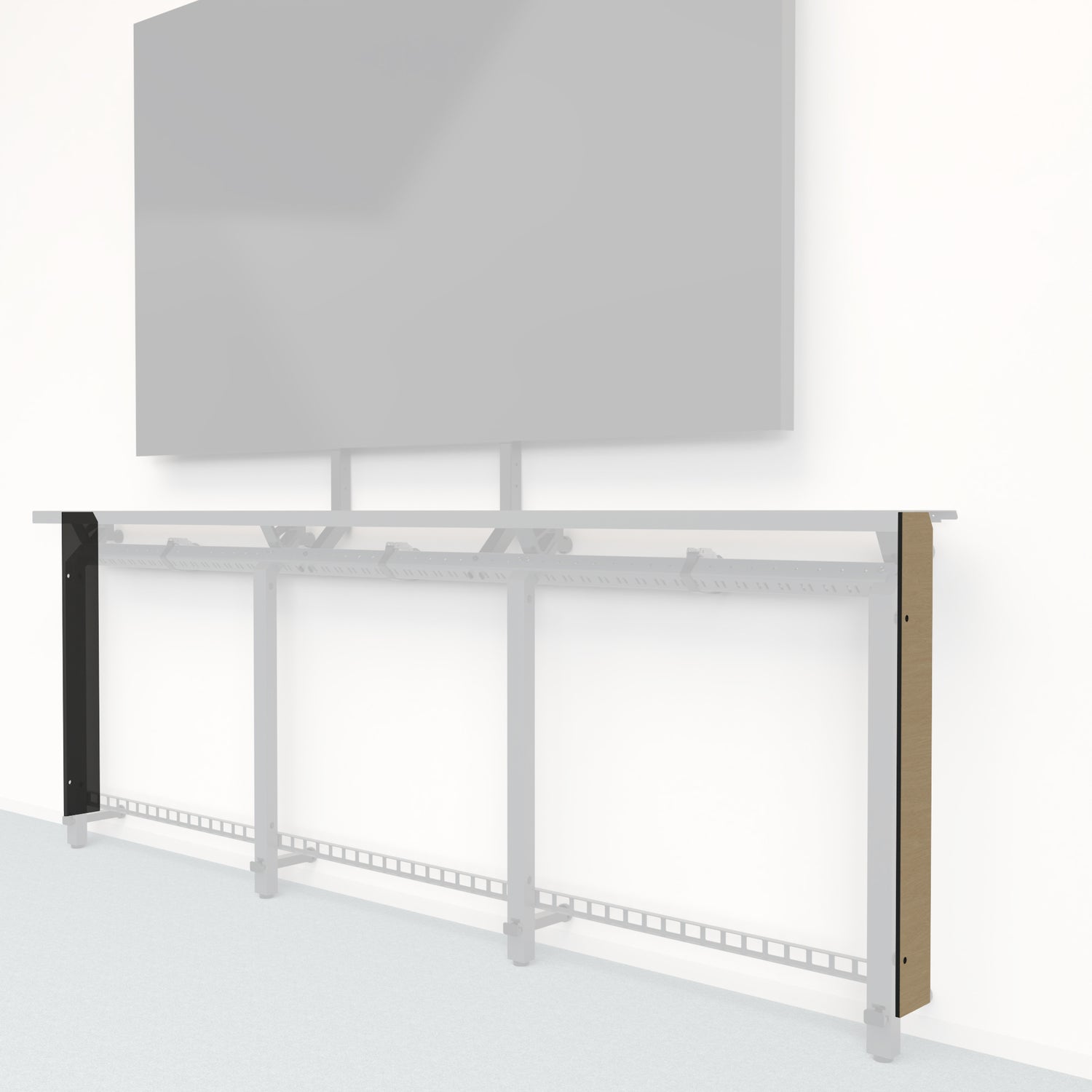 Heckler Framework Tall End Cap in Modern Maple wood look — modular maple-woodgrain end panel for the Heckler Framework AV wall system.