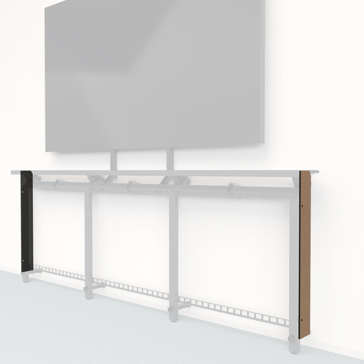 Heckler Framework Tall End Cap in Castle Oak wood look — modular white-oak-woodgrain end panel for the Heckler Framework AV wall system.