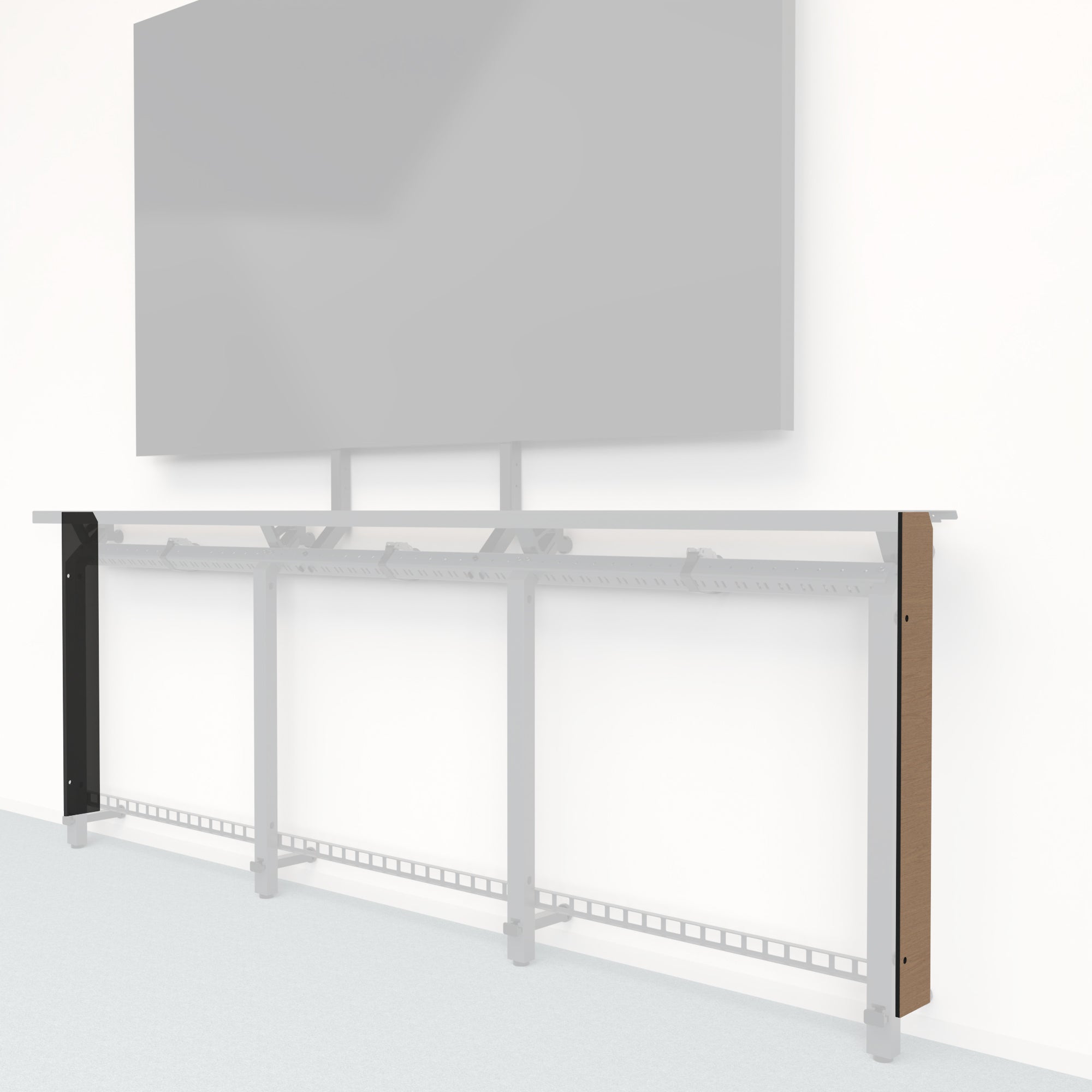 Heckler Framework Tall End Cap in Castle Oak wood look — modular white-oak-woodgrain end panel for the Heckler Framework AV wall system.