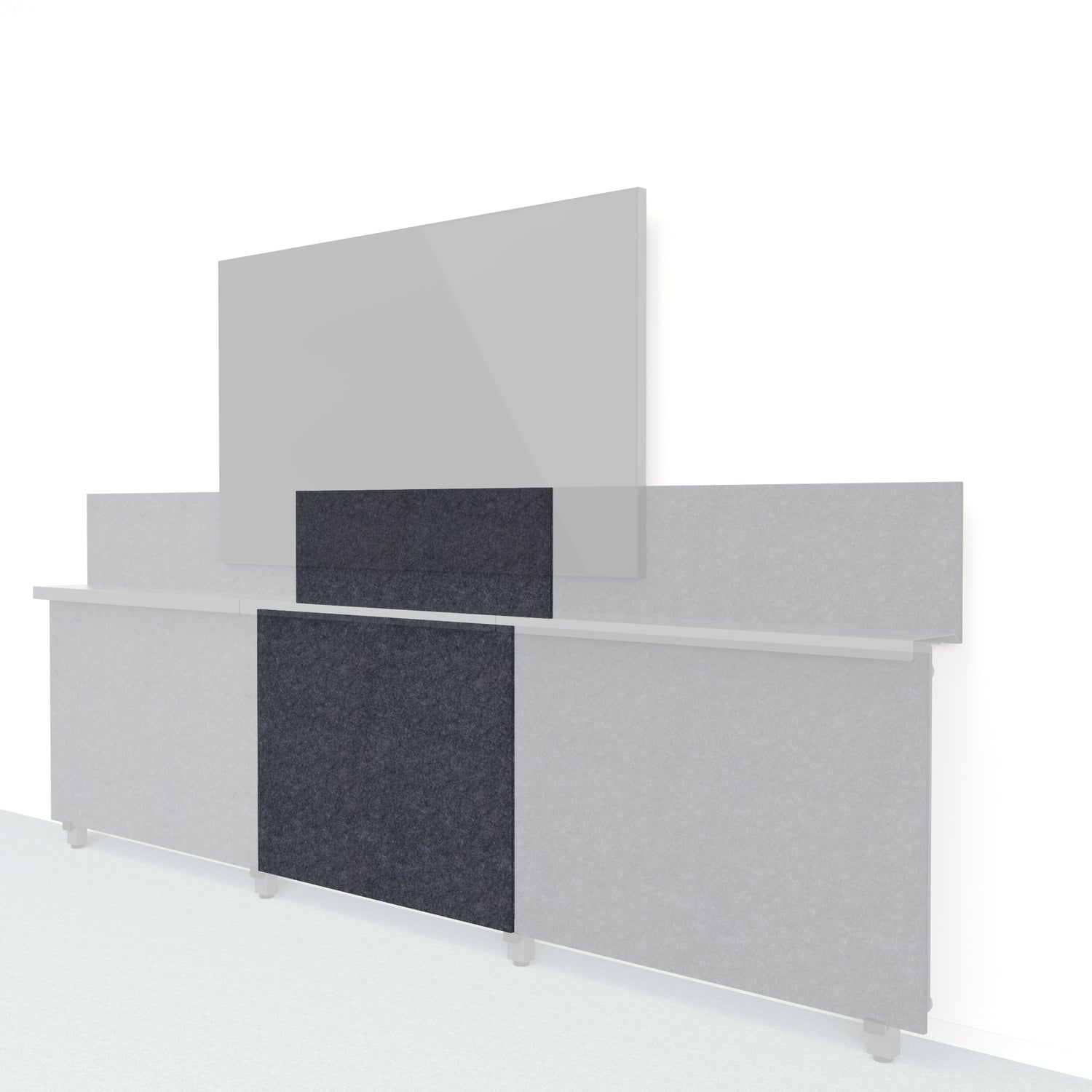 Heckler Framework Short Inner Panel &amp; Backsplash in Cast Felt Right — modular cast gray PET felt AV wall panel for the Heckler Framework system.