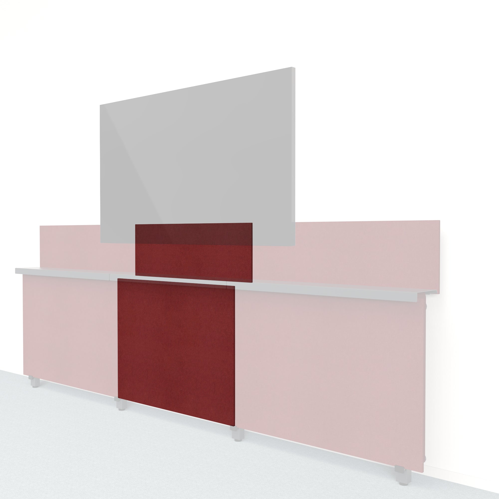 Heckler Framework Short Inner Panel &amp; Backsplash in Crimson Felt Right — modular crimson red PET felt AV wall panel for the Heckler Framework system.