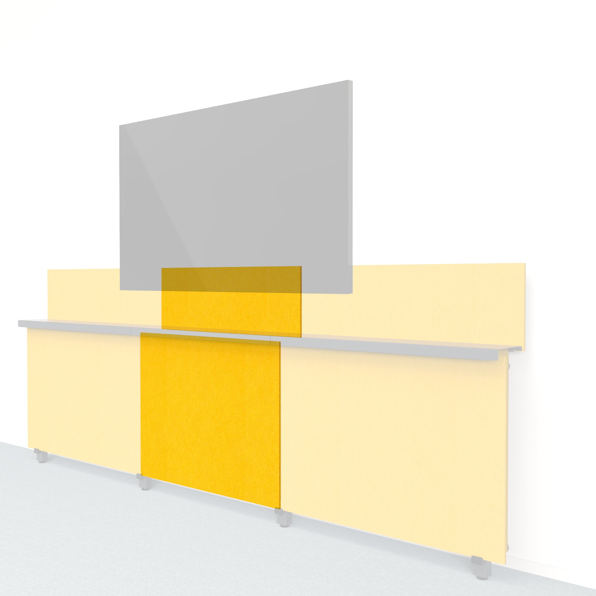 Heckler Framework Short Inner Panel &amp; Backsplash in Dandelion Felt Right — modular dandelion yellow PET felt AV wall panel for the Heckler Framework system.