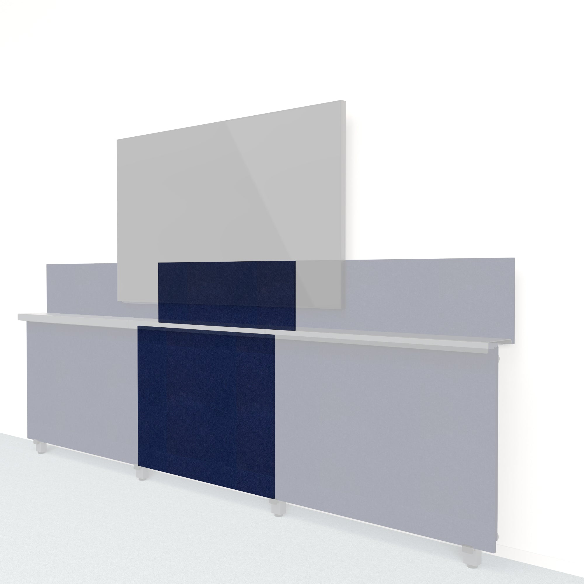 Heckler Framework Short Inner Panel &amp; Backsplash in Oxford Felt Right — modular oxford blue PET felt AV wall panel for the Heckler Framework system.