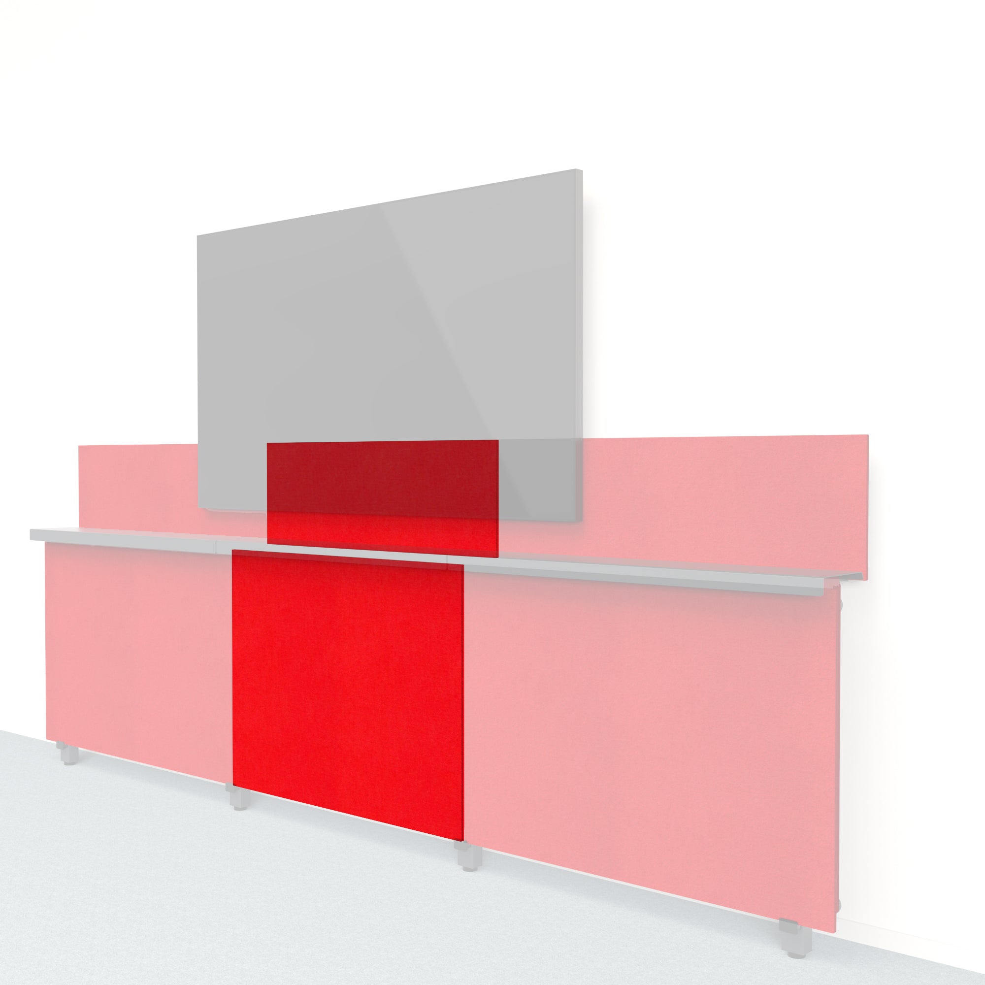 Heckler Framework Short Inner Panel &amp; Backsplash in Scarlet Felt Right — modular scarlet red PET felt AV wall panel for the Heckler Framework system.