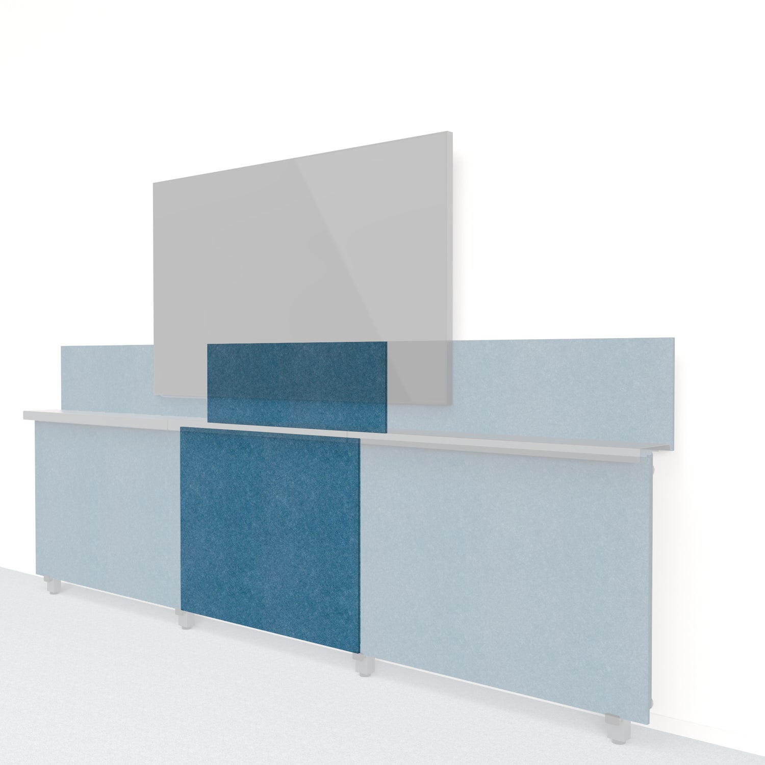 Heckler Framework Short Inner Panel &amp; Backsplash in Slate Blue Felt Right — modular slate blue PET felt AV wall panel for the Heckler Framework system.