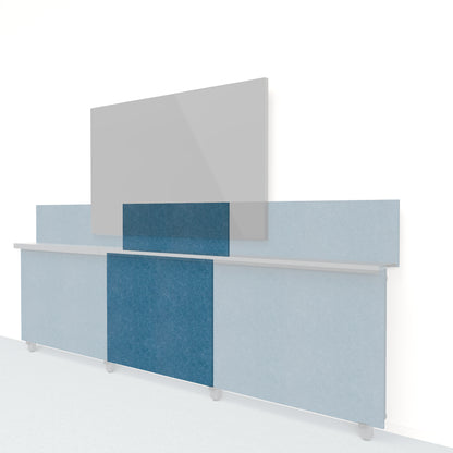 Heckler Framework Short Inner Panel &amp; Backsplash in Slate Blue Felt Right — modular slate blue PET felt AV wall panel for the Heckler Framework system.