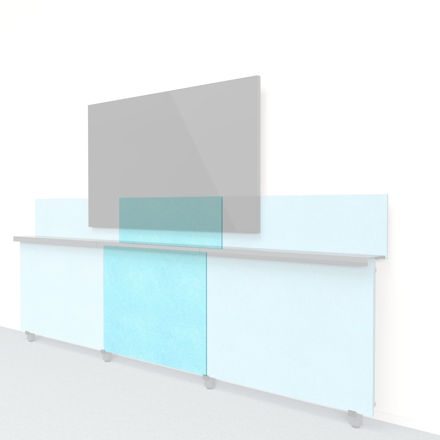 Heckler Framework Short Inner Panel &amp; Backsplash in Baby Blue Felt Right — modular pale baby blue PET felt AV wall panel for the Heckler Framework system.