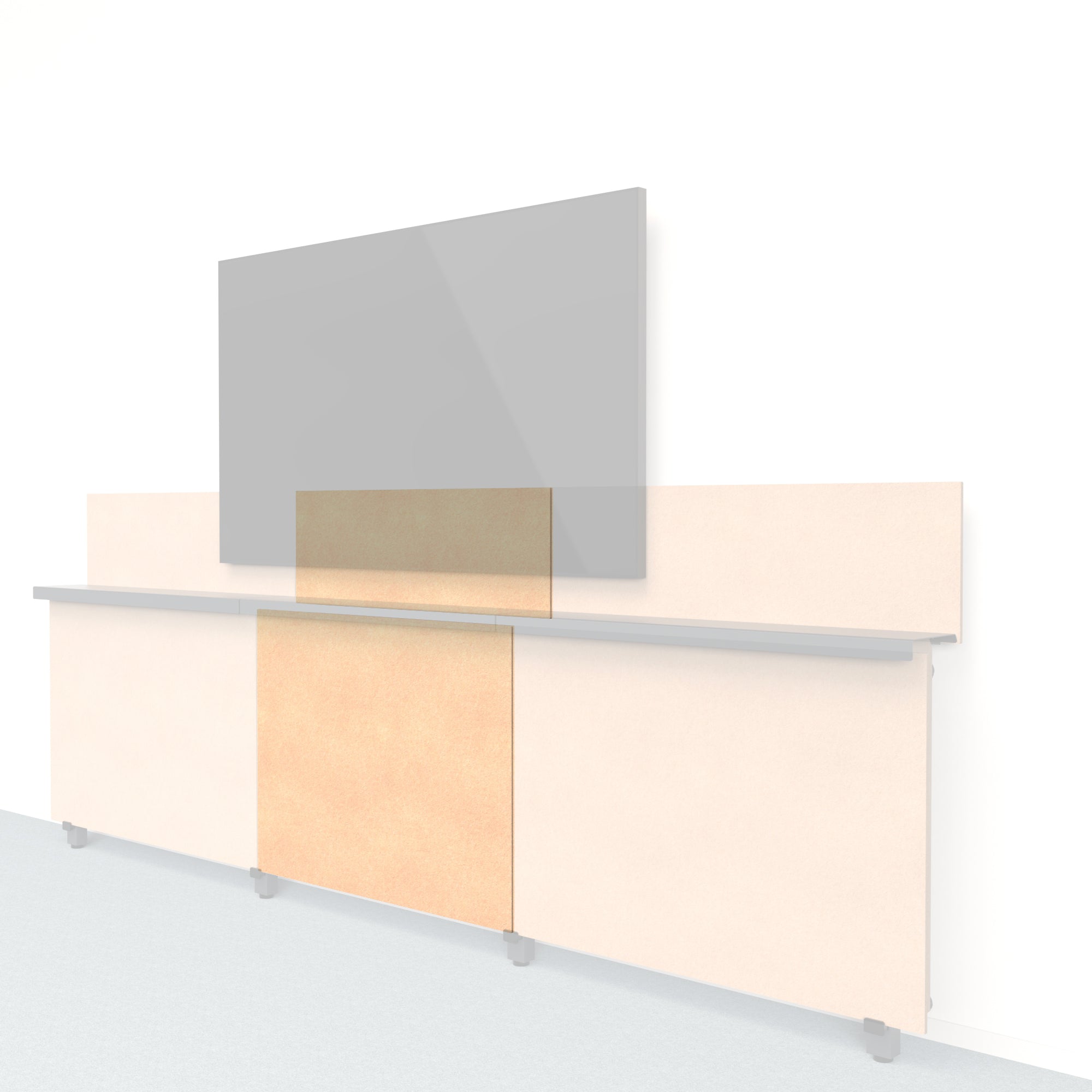 Heckler Framework Short Inner Panel &amp; Backsplash in Cashmere Felt Right — modular cashmere beige PET felt AV wall panel for the Heckler Framework system.