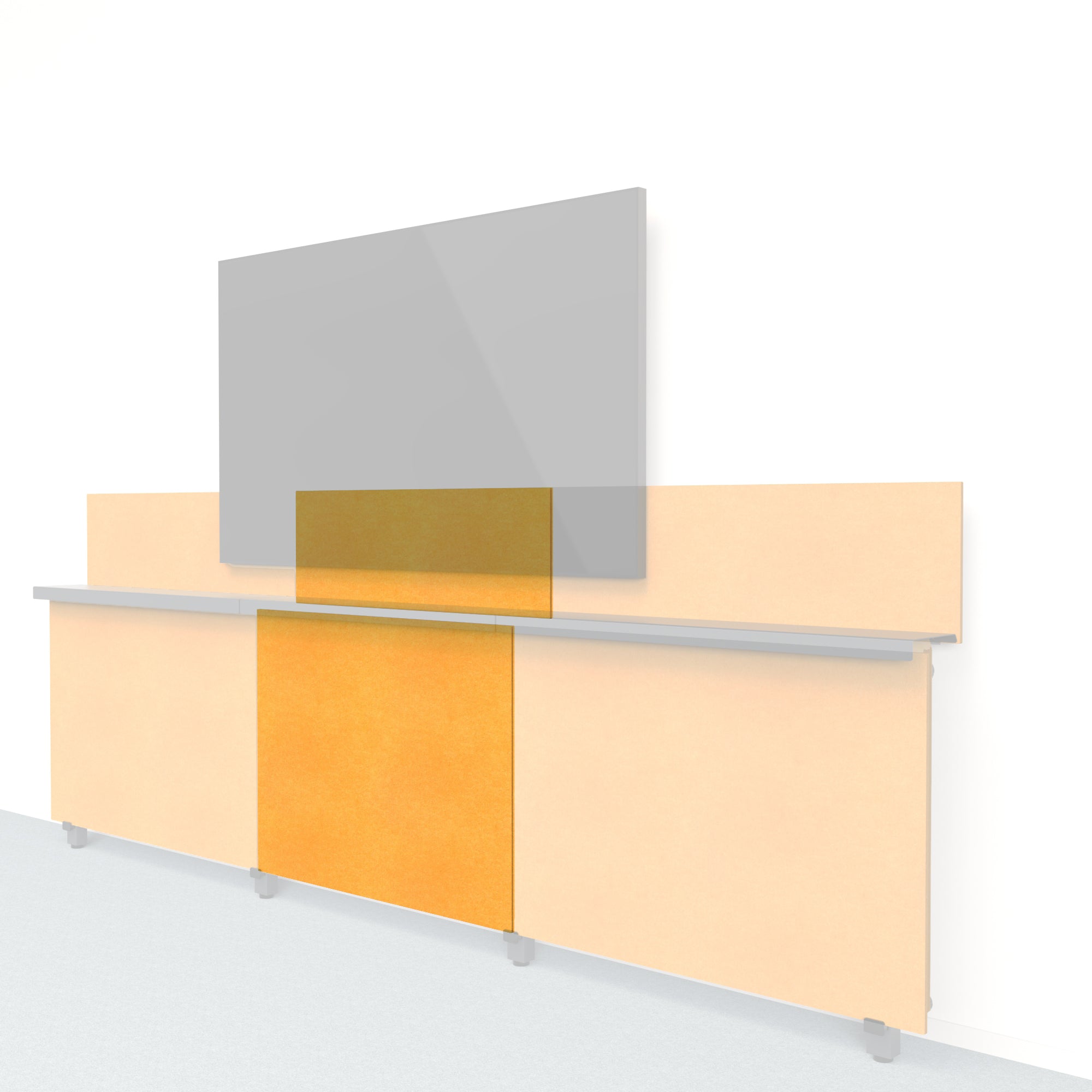 Heckler Framework Short Inner Panel &amp; Backsplash in Mustard Felt Right — modular mustard-yellow PET felt AV wall panel for the Heckler Framework system.