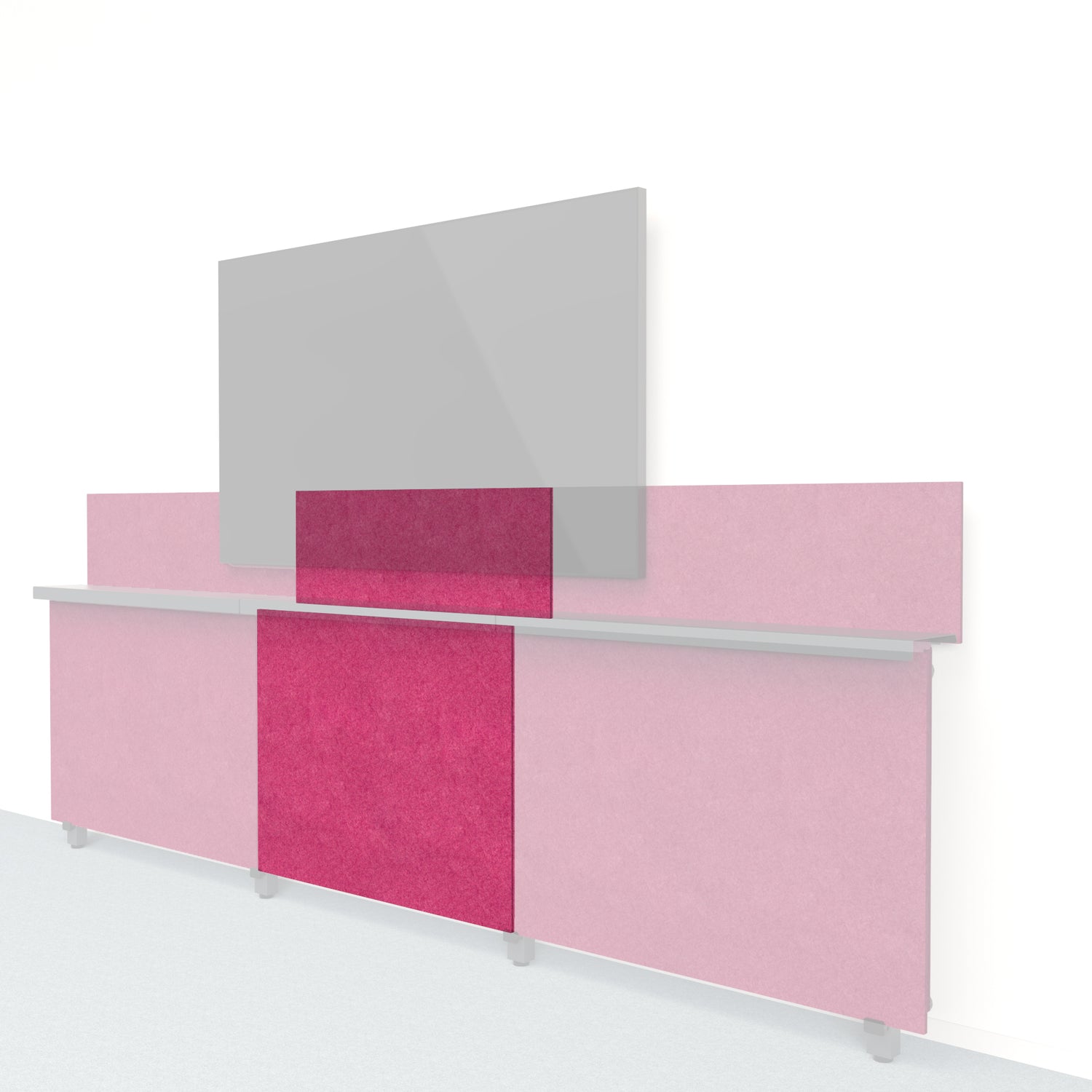 Heckler Framework Short Inner Panel &amp; Backsplash in Raspberry Felt Right — modular raspberry red PET felt AV wall panel for the Heckler Framework system.
