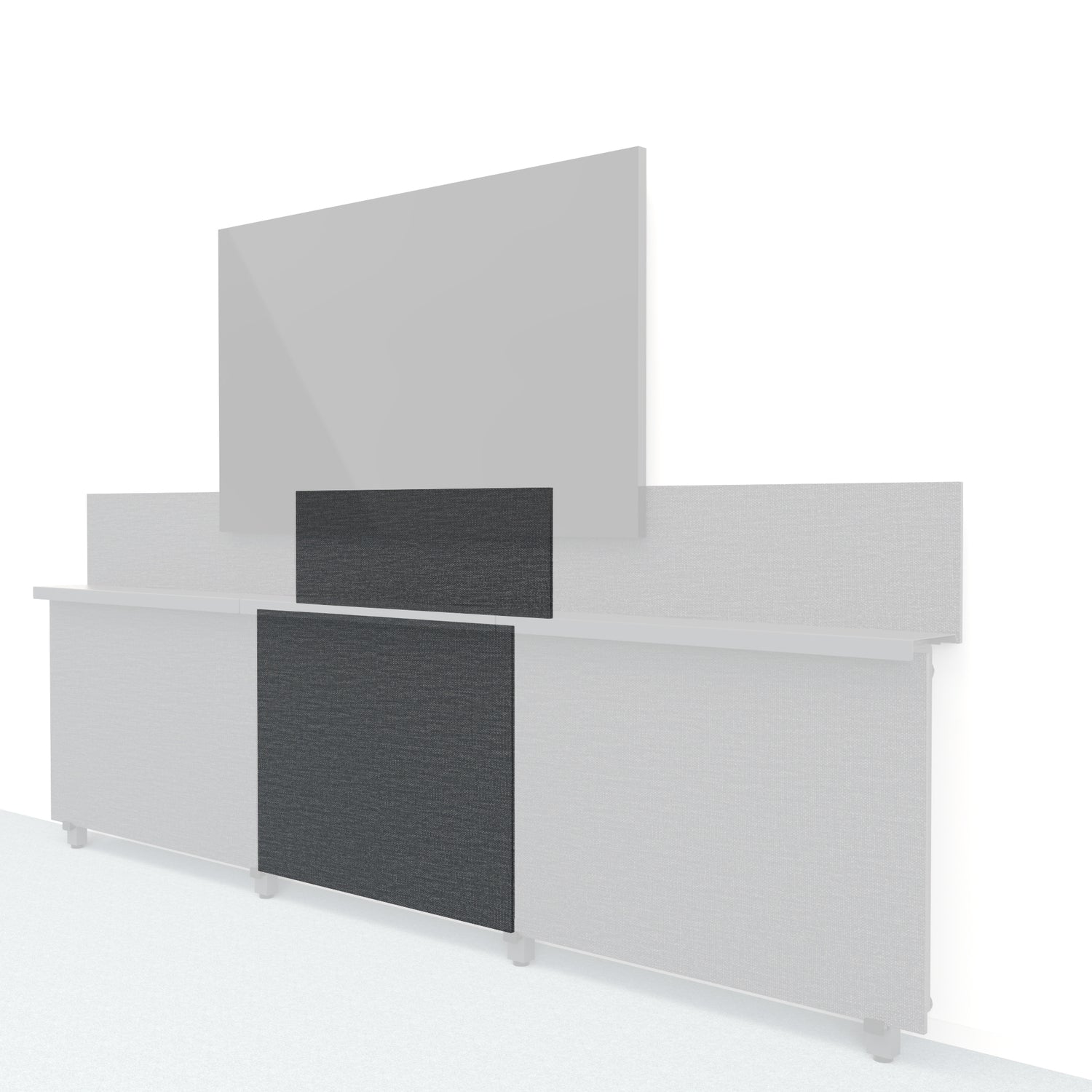 Heckler Framework Short Inner Panel &amp; Backsplash in Black Grey Maharam textile — modular textile-wrapped charcoal AV wall panel for the Heckler Framework system.