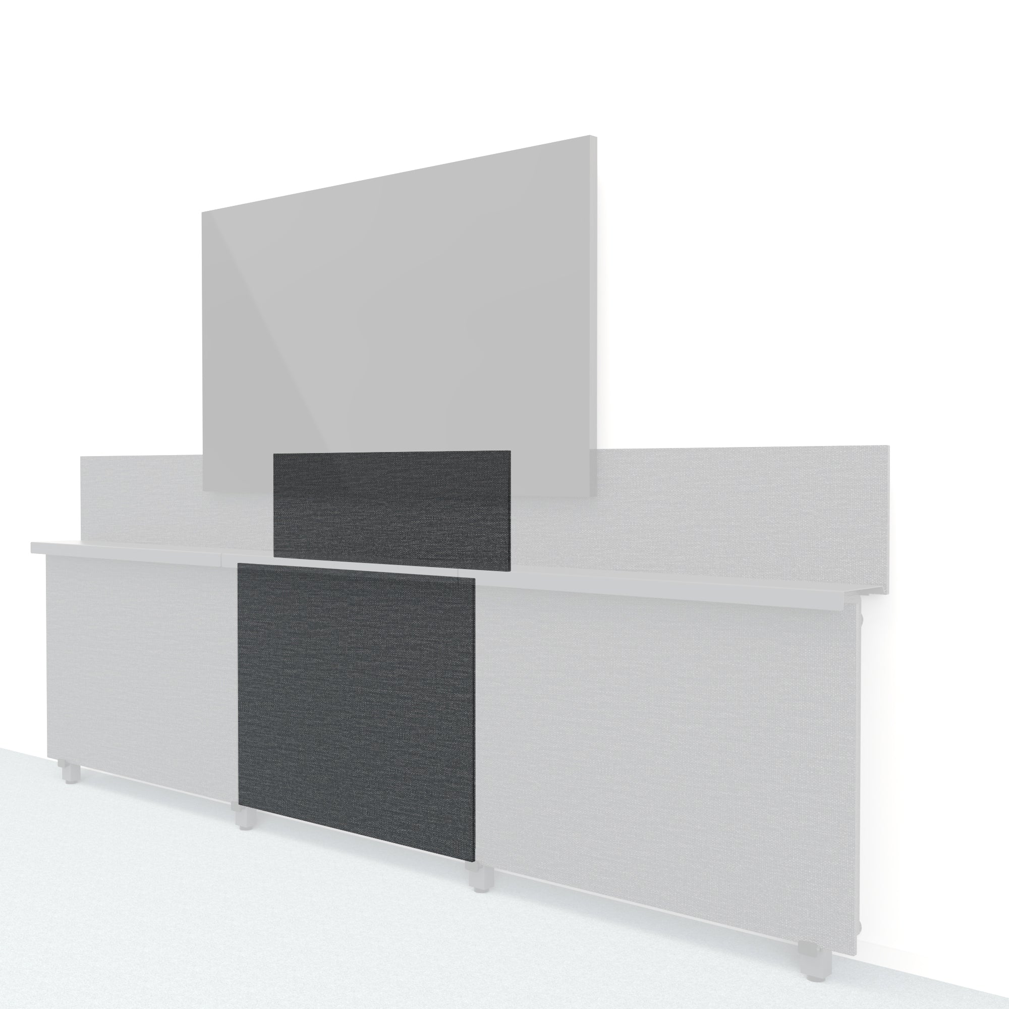 Heckler Framework Short Inner Panel &amp; Backsplash in Black Grey Maharam textile — modular textile-wrapped charcoal AV wall panel for the Heckler Framework system.