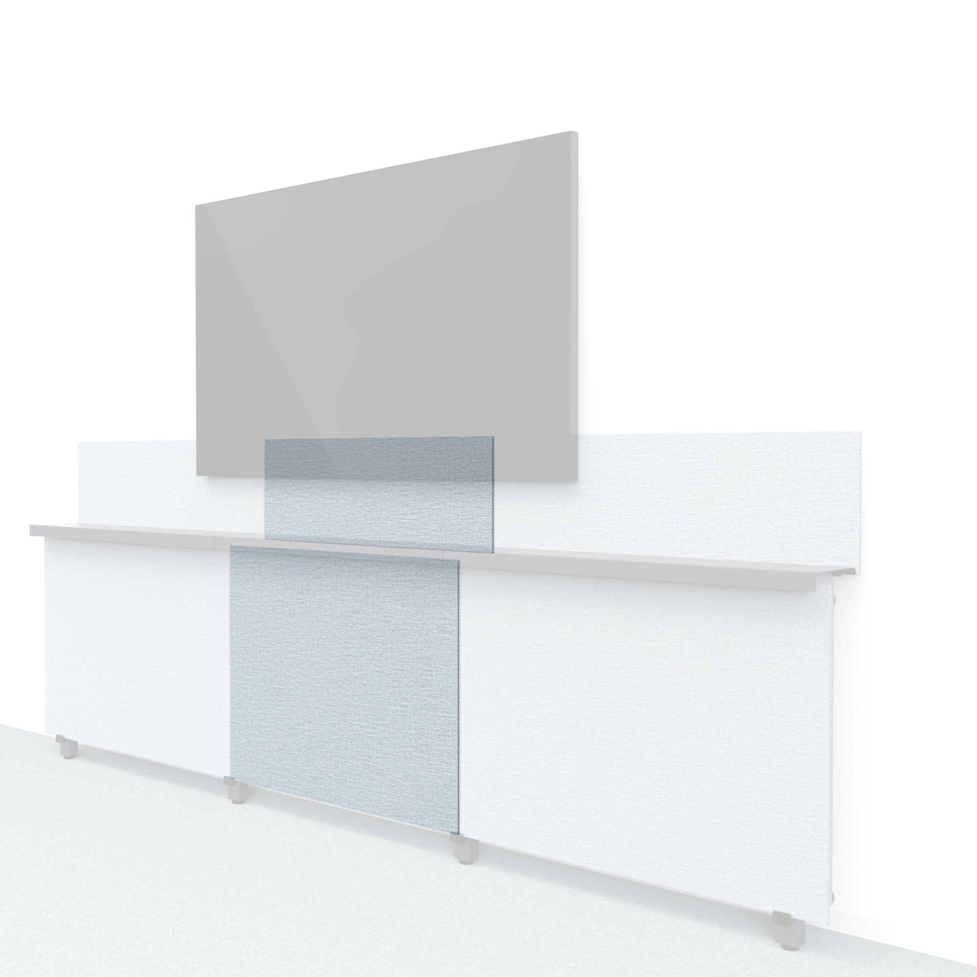 Heckler Framework Short Inner Panel &amp; Backsplash in Blue Maharam textile — modular textile-wrapped muted blue AV wall panel for the Heckler Framework system.