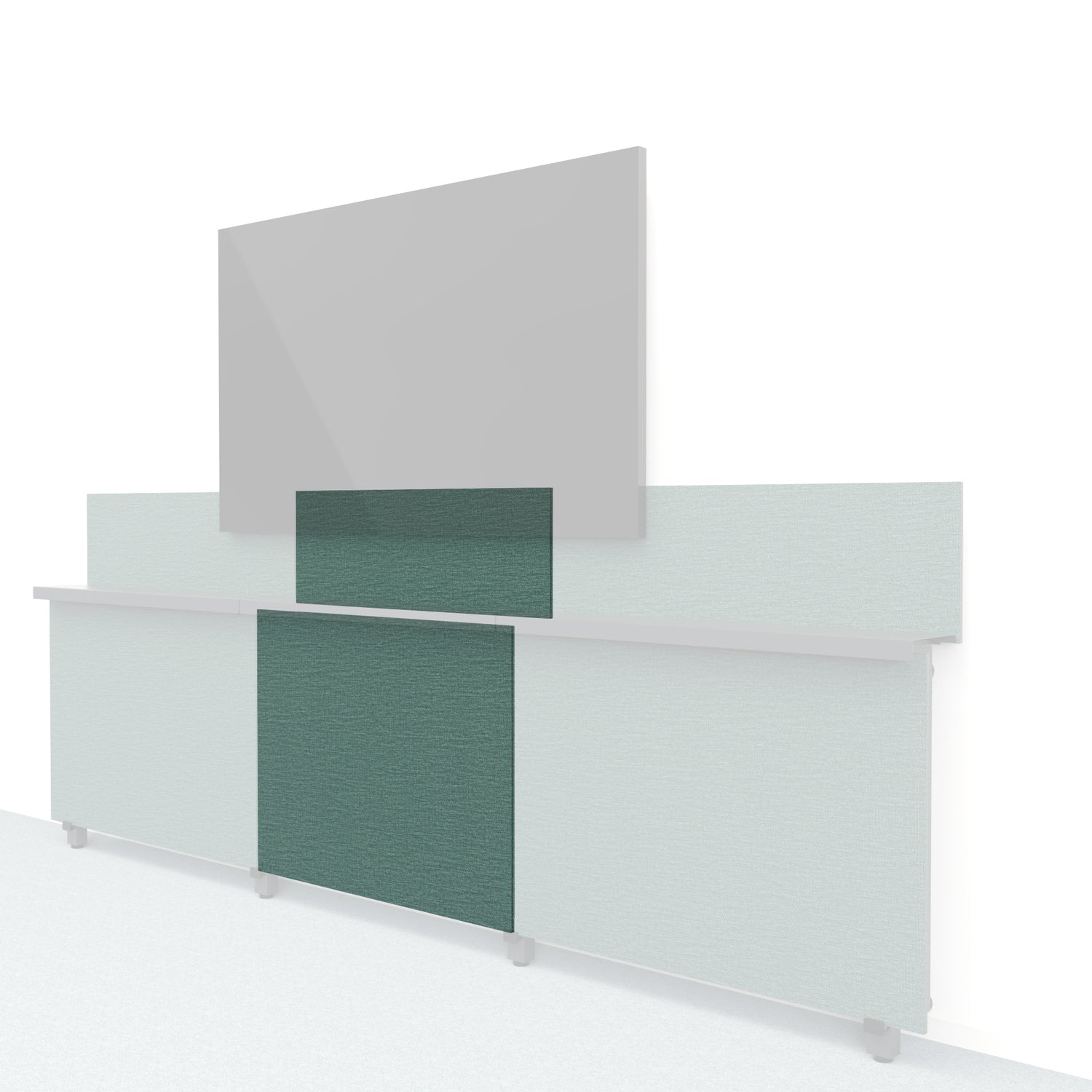 Heckler Framework Short Inner Panel &amp; Backsplash in Undergrowth Maharam textile — modular textile-wrapped muted green AV wall panel for the Heckler Framework system.