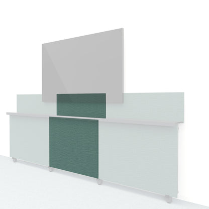 Heckler Framework Short Inner Panel &amp; Backsplash in Undergrowth Maharam textile — modular textile-wrapped muted green AV wall panel for the Heckler Framework system.