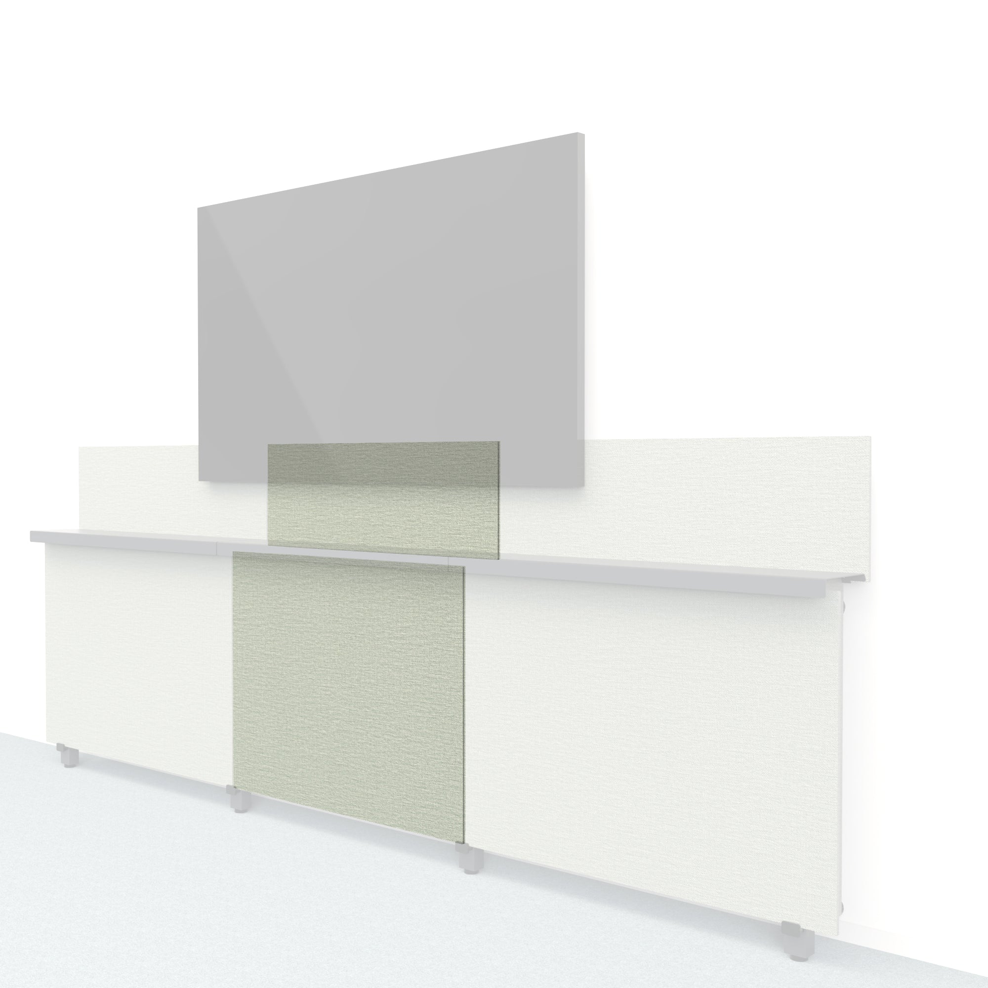Heckler Framework Short Inner Panel &amp; Backsplash in Green Maharam textile — modular textile-wrapped sage green AV wall panel for the Heckler Framework system.