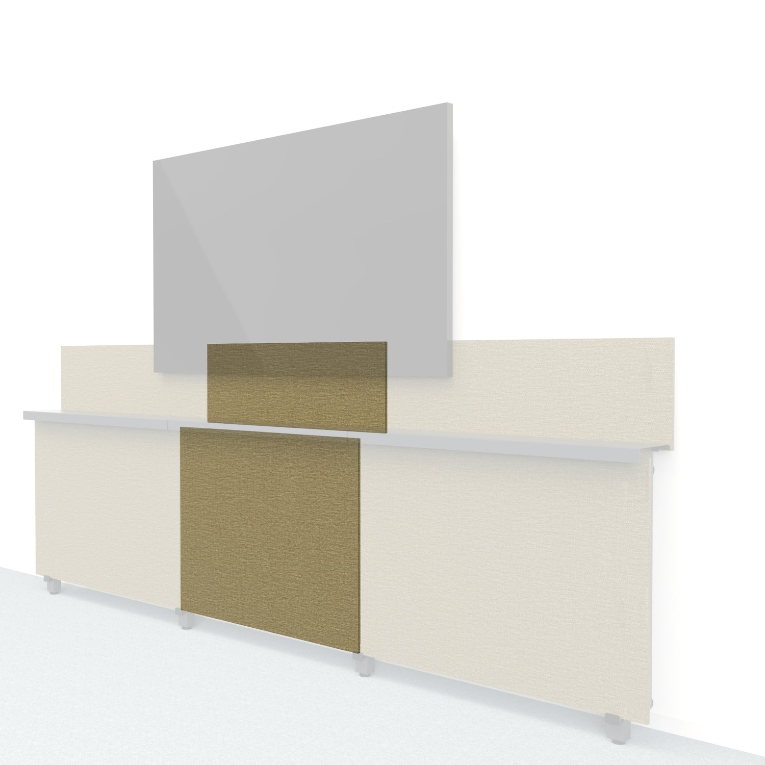 Heckler Framework Short Inner Panel &amp; Backsplash in Saguaro Maharam textile — modular textile-wrapped desert green AV wall panel for the Heckler Framework system.