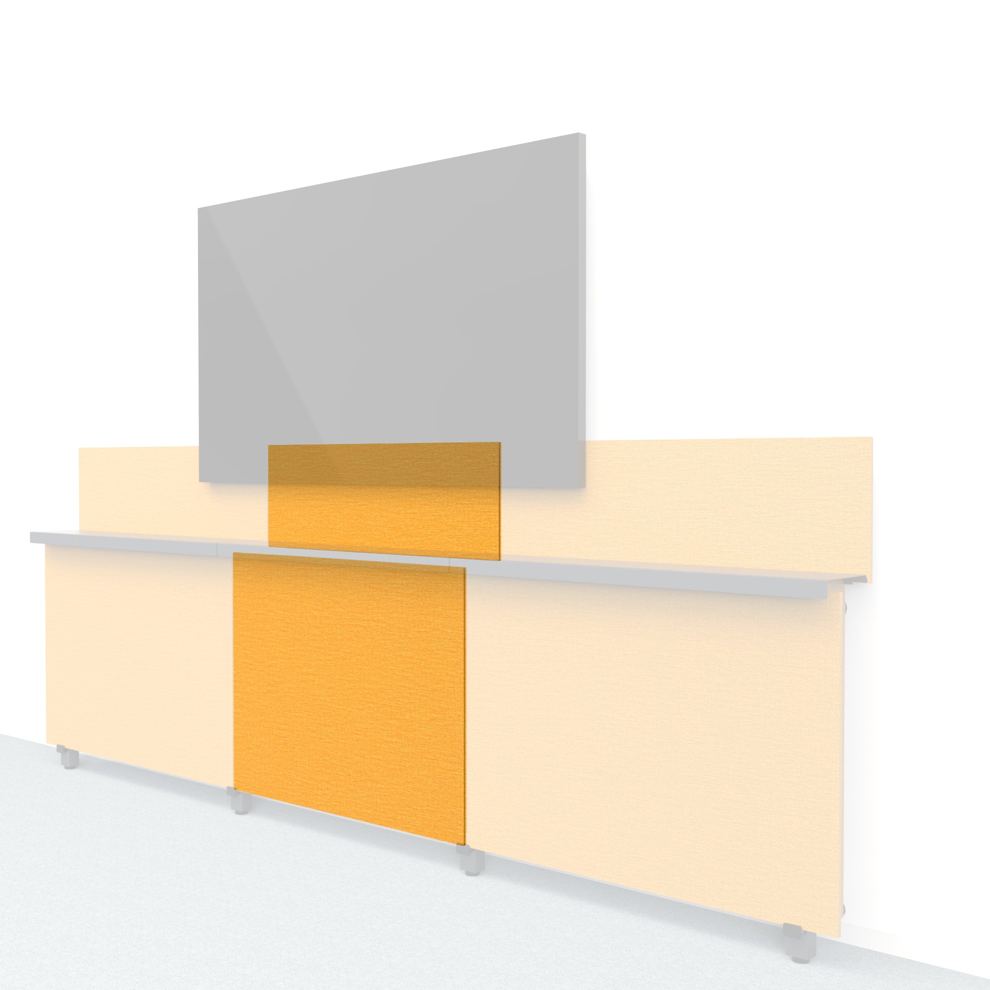 Heckler Framework Short Inner Panel &amp; Backsplash in Honey Maharam textile — modular textile-wrapped warm golden AV wall panel for the Heckler Framework system.