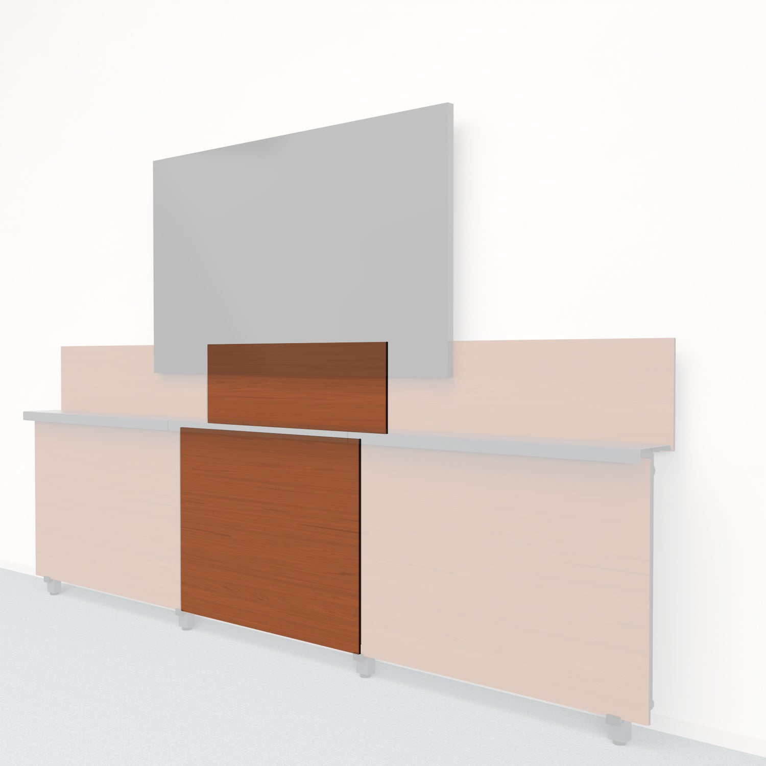 Heckler Framework Short Inner Panel &amp; Backsplash in Wild Cherry wood look — modular cherry-woodgrain AV wall panel for the Heckler Framework system.