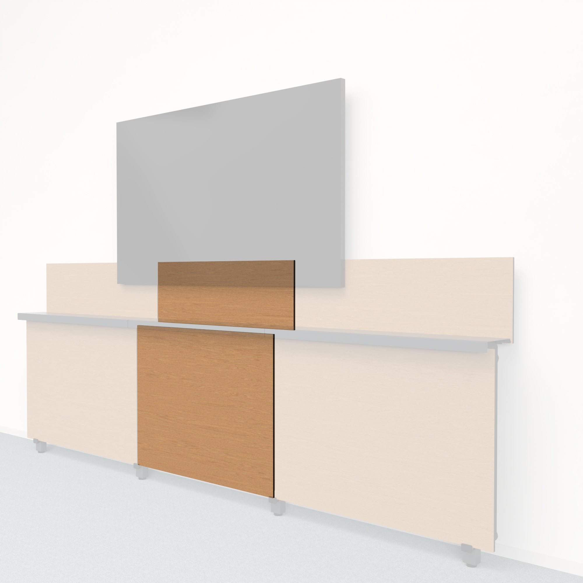 Heckler Framework Short Inner Panel &amp; Backsplash in Castle Oak wood look — modular white-oak-woodgrain AV wall panel for the Heckler Framework system.