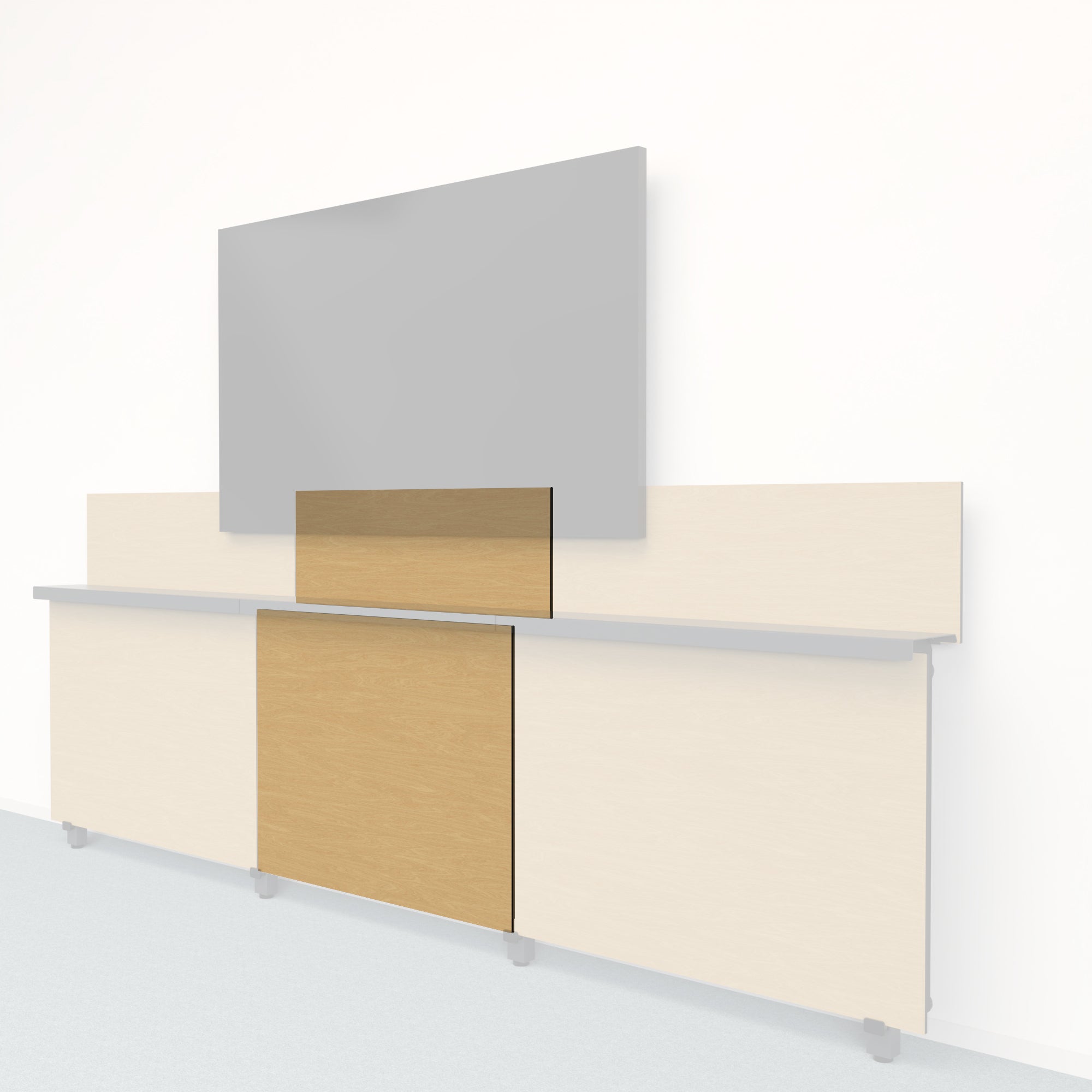 Heckler Framework Short Inner Panel &amp; Backsplash in Modern Maple wood look — modular maple-woodgrain AV wall panel for the Heckler Framework system.