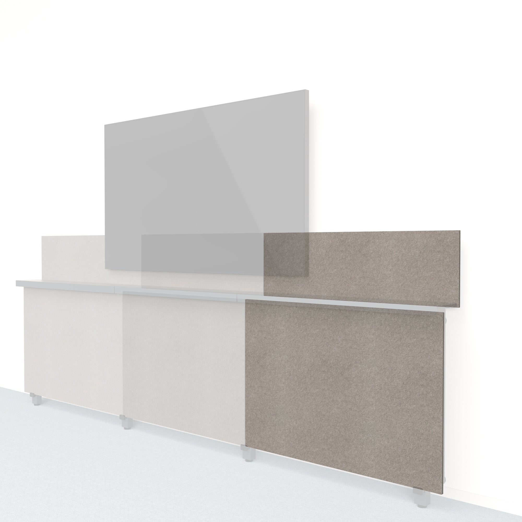 Heckler Framework Short Outer Panel &amp; Backsplash in Ash Felt Right — modular ash gray PET felt AV wall panel for the Heckler Framework system.
