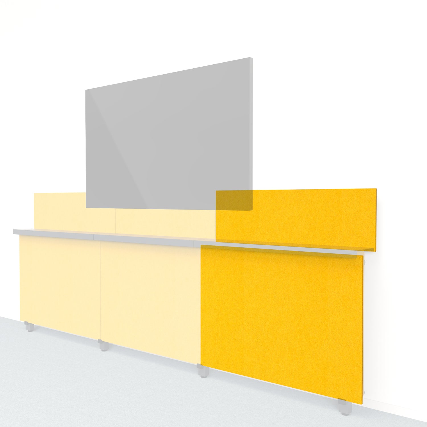 Heckler Framework Short Outer Panel &amp; Backsplash in Dandelion Felt Right — modular dandelion yellow PET felt AV wall panel for the Heckler Framework system.