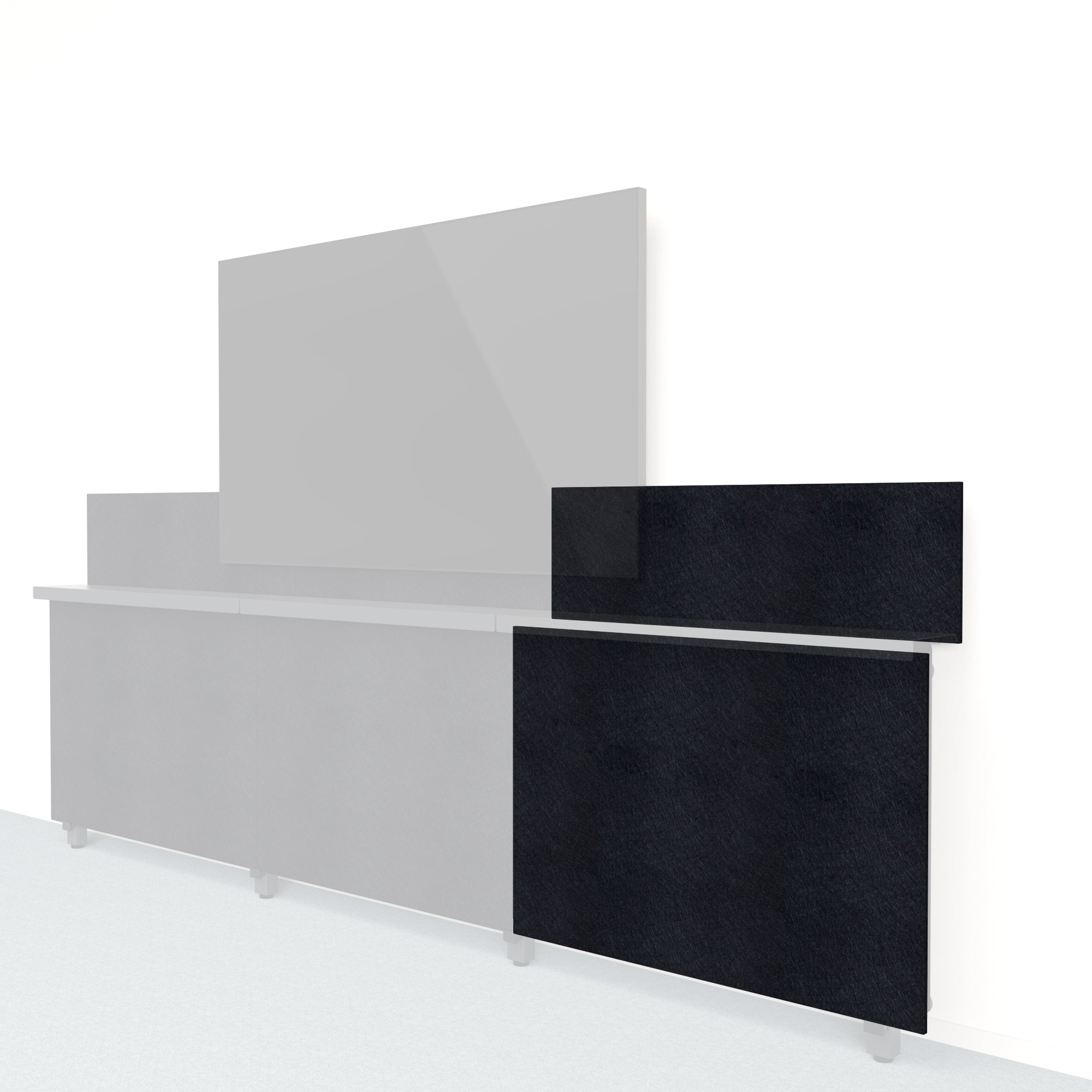 Heckler Framework Short Outer Panel &amp; Backsplash in Ebony Felt Right — modular ebony black PET felt AV wall panel for the Heckler Framework system.
