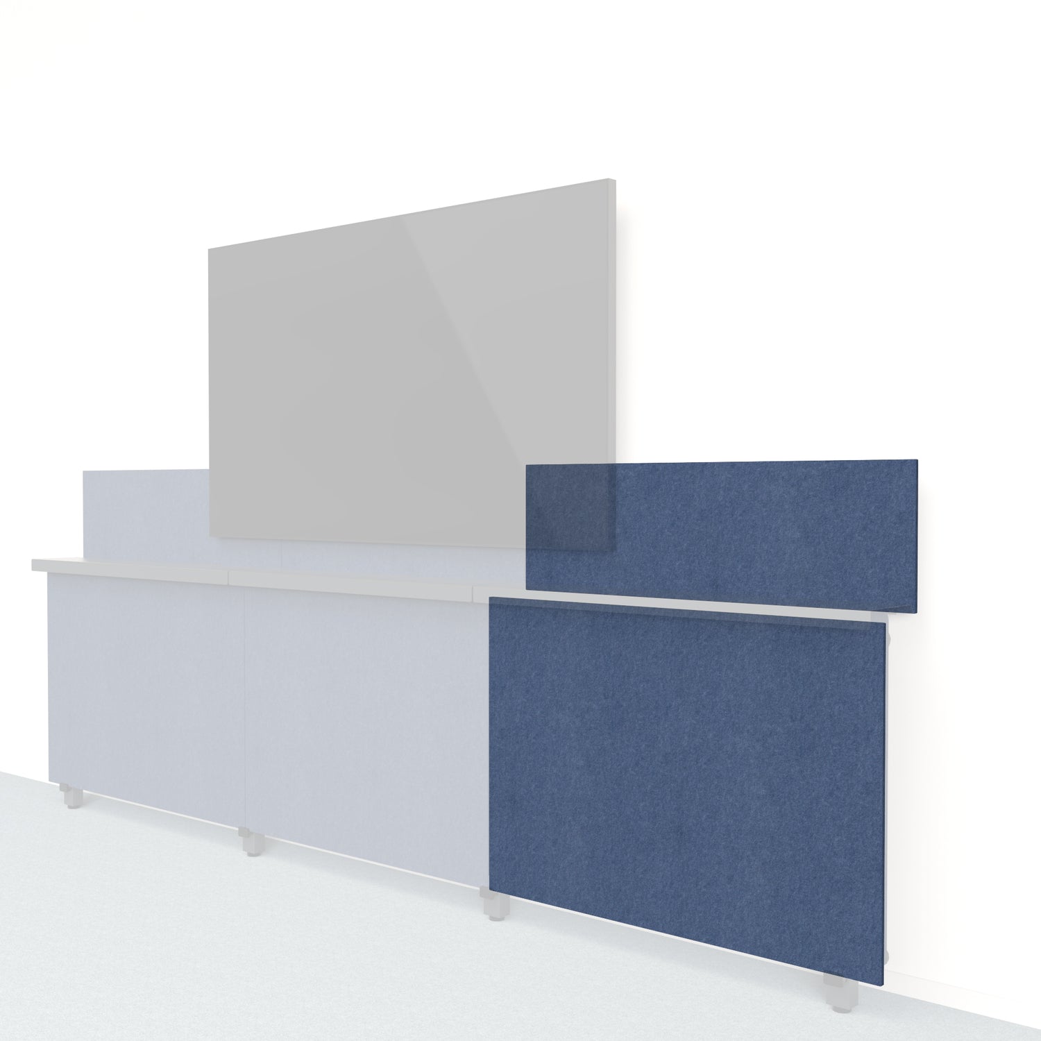 Heckler Framework Short Outer Panel &amp; Backsplash in Indigo Felt Right — modular indigo blue PET felt AV wall panel for the Heckler Framework system.