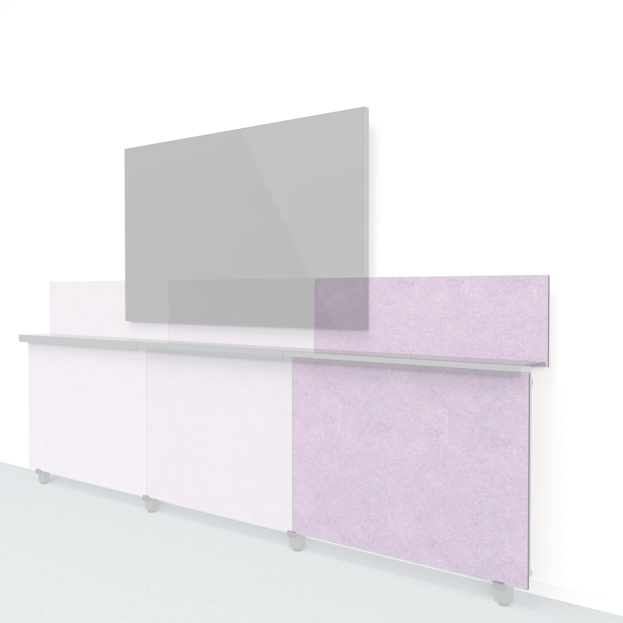Heckler Framework Short Outer Panel &amp; Backsplash in Lilac Felt Right — modular lilac PET felt AV wall panel for the Heckler Framework system.