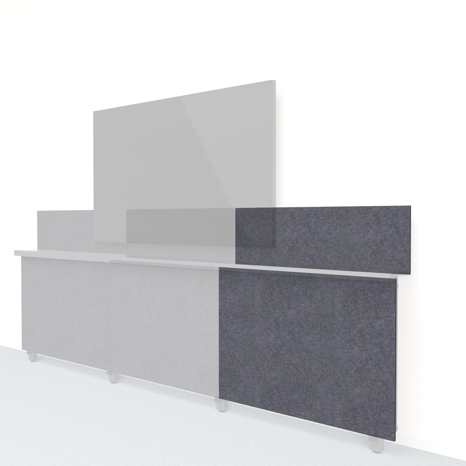 Heckler Framework Short Outer Panel &amp; Backsplash in Mineral Felt Right — modular mineral gray PET felt AV wall panel for the Heckler Framework system.
