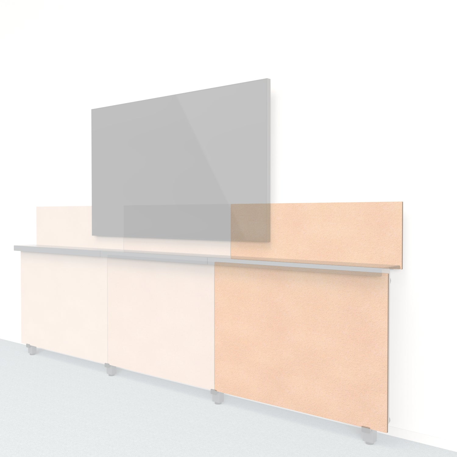 Heckler Framework Short Outer Panel &amp; Backsplash in Porcelain Felt Right — modular porcelain white PET felt AV wall panel for the Heckler Framework system.