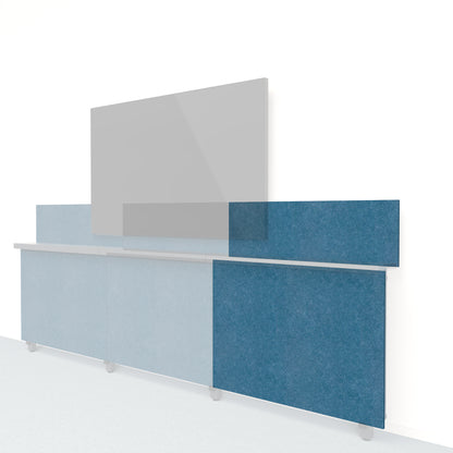Heckler Framework Short Outer Panel &amp; Backsplash in Slate Blue Felt Right — modular slate blue PET felt AV wall panel for the Heckler Framework system.