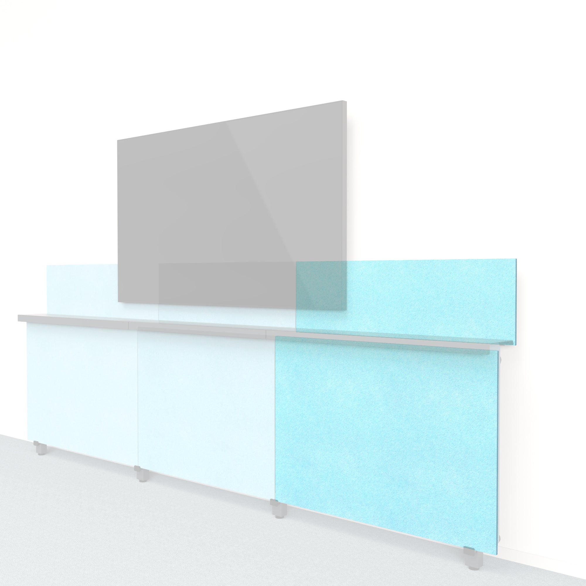 Heckler Framework Short Outer Panel &amp; Backsplash in Baby Blue Felt Right — modular pale baby blue PET felt AV wall panel for the Heckler Framework system.