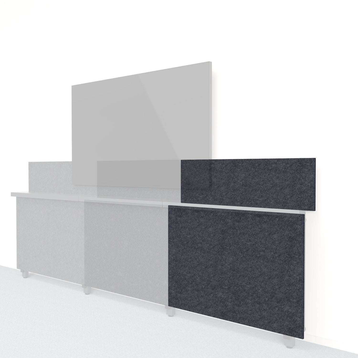 Heckler Framework Short Outer Panel &amp; Backsplash in Cast Felt Right — modular cast gray PET felt AV wall panel for the Heckler Framework system.