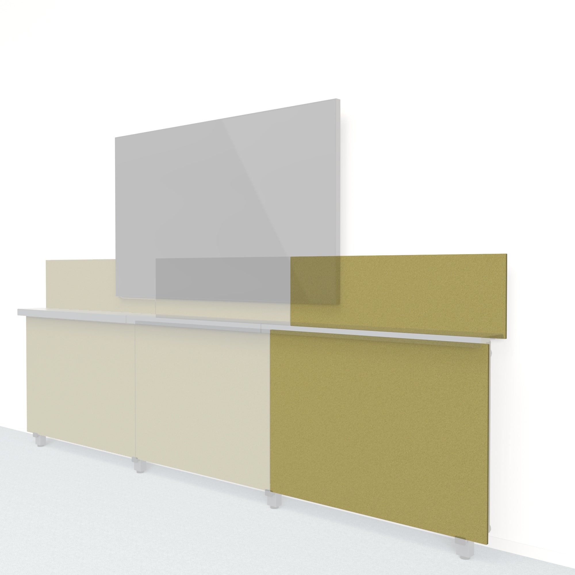 Heckler Framework Short Outer Panel &amp; Backsplash in Olive Felt Right — modular olive green PET felt AV wall panel for the Heckler Framework system.