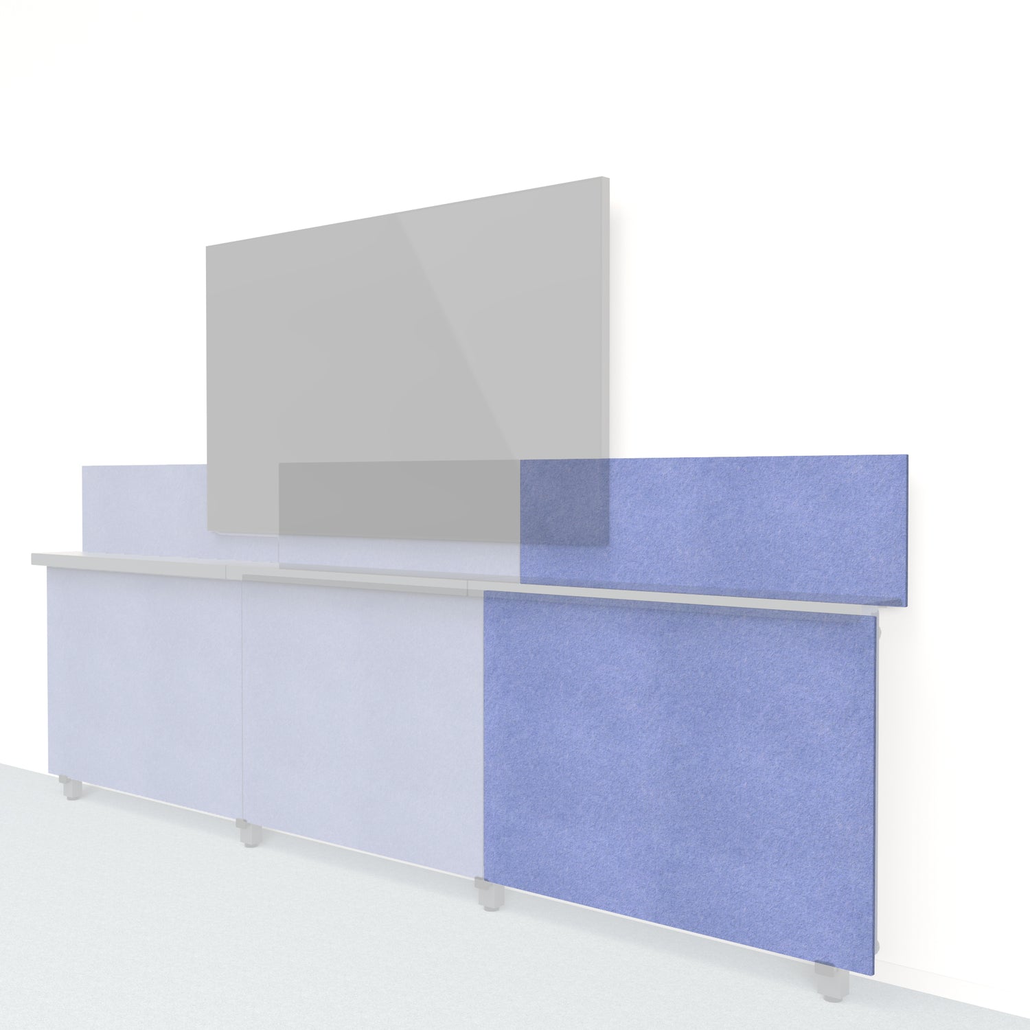 Heckler Framework Short Outer Panel &amp; Backsplash in Periwinkle Felt Right — modular periwinkle blue PET felt AV wall panel for the Heckler Framework system.