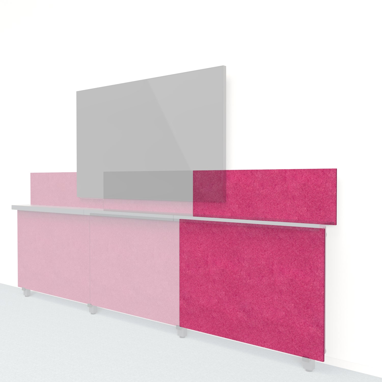 Heckler Framework Short Outer Panel &amp; Backsplash in Raspberry Felt Right — modular raspberry red PET felt AV wall panel for the Heckler Framework system.